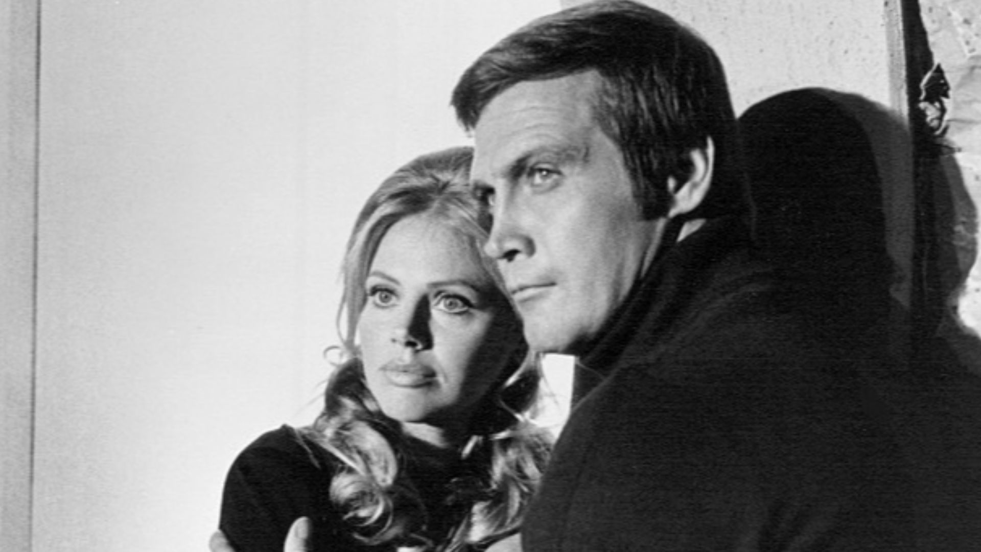 Photo of Britt Ekland and Lee Majors from one of the made for television movies that began The Six Million Dollar Man television series.