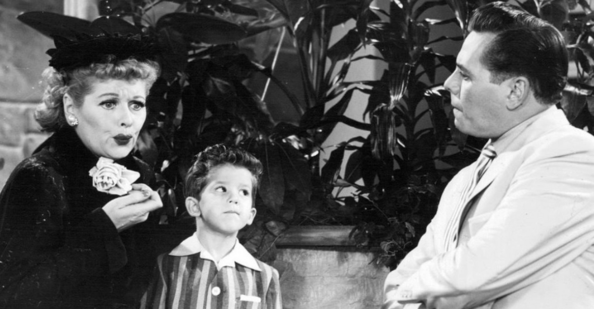 Photo of Lucille Ball, Richard Keith and Desi Arnaz from the television program I Love Lucy