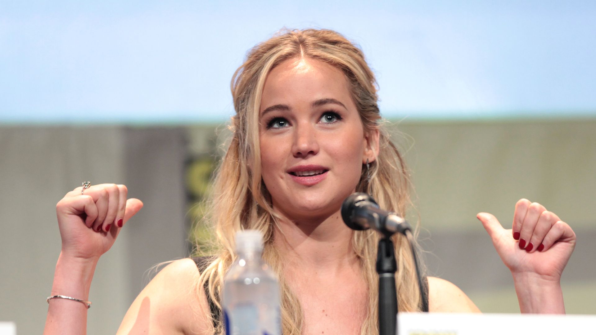 Jennifer Lawrence speaking at the 2015 San Diego Comic Con International, for