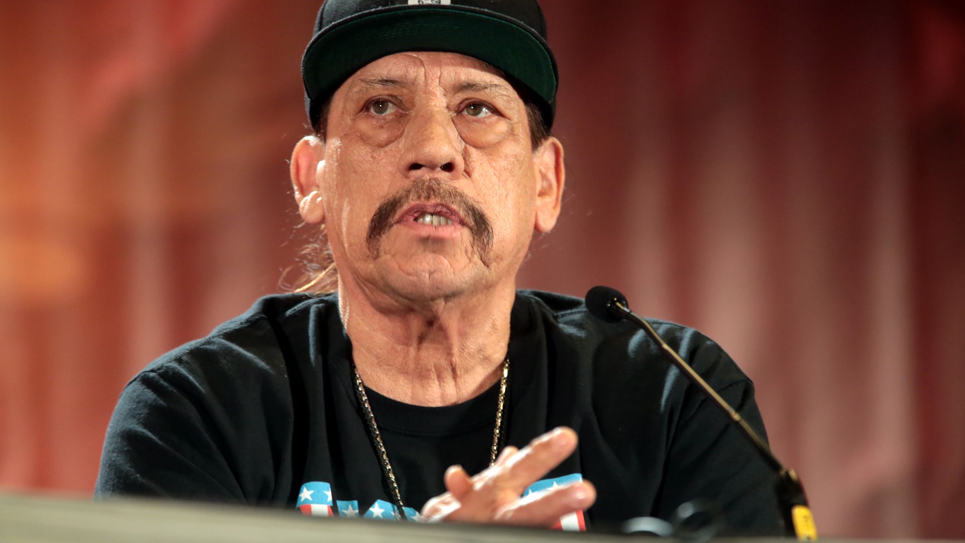 Danny Trejo speaking at the 2017 Phoenix Comicon at the Phoenix Convention Center in Phoenix, Arizona.

Please attribute to Gage Skidmore if used elsewhere.