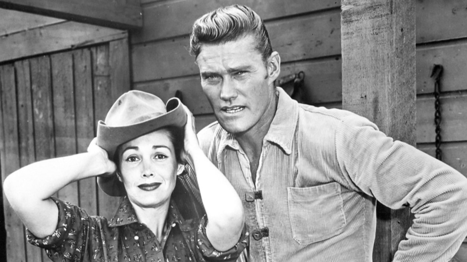 Photo of Joan Taylor and Chuck Connors from the television program The Rifleman.