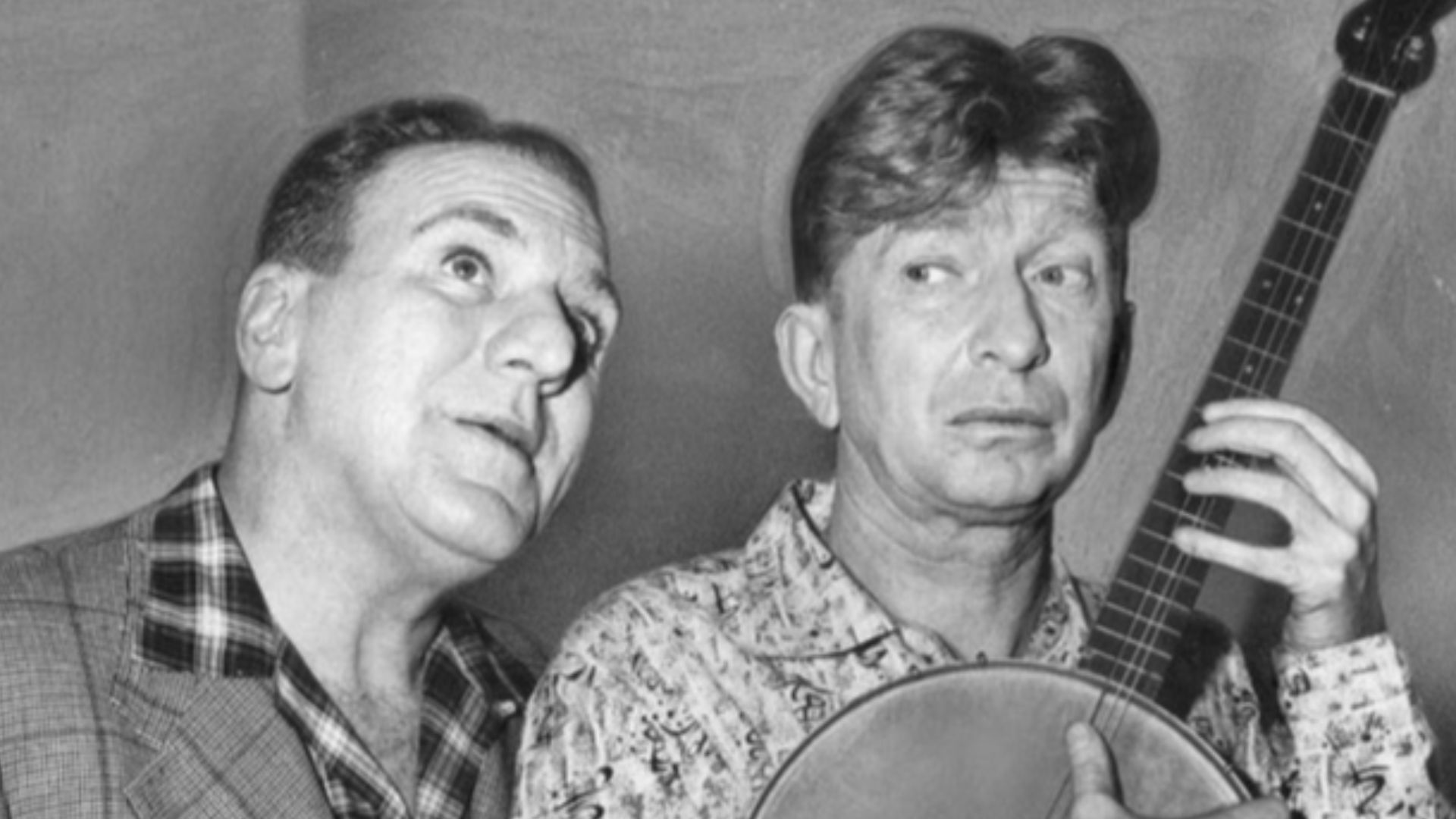 Publicity photo of William Bendix and Sterling Holloway from The Life of Riley television program, 1957. (Tom D'Andrea was obscured by the news edits.)