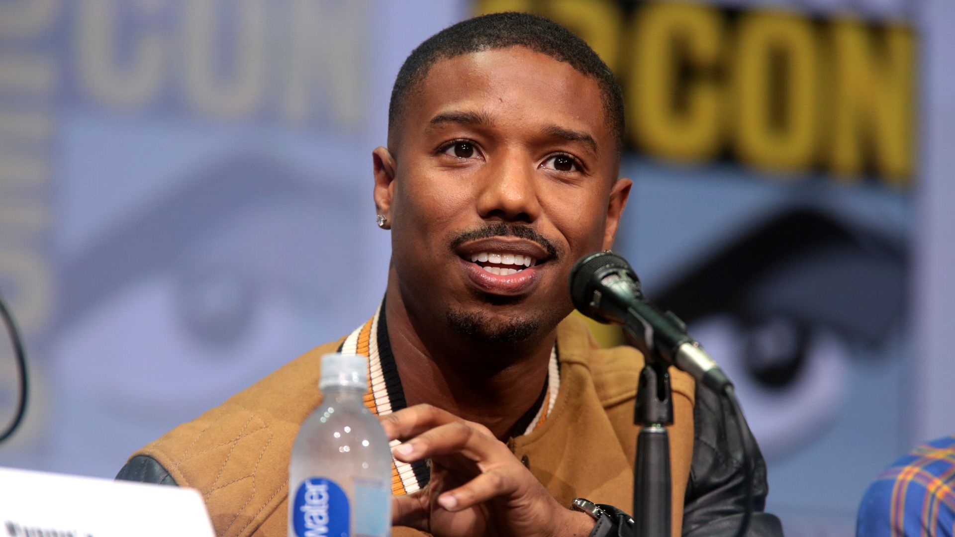 Michael B. Jordan speaking at the 2017 San Diego Comic Con International, for