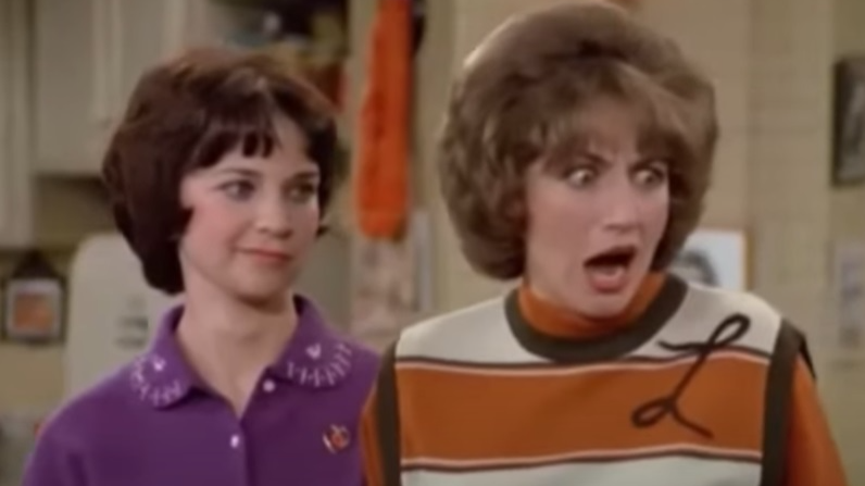 A visually captivating still taken from a pivotal moment in the television series Laverne & Shirley (1976-1983)