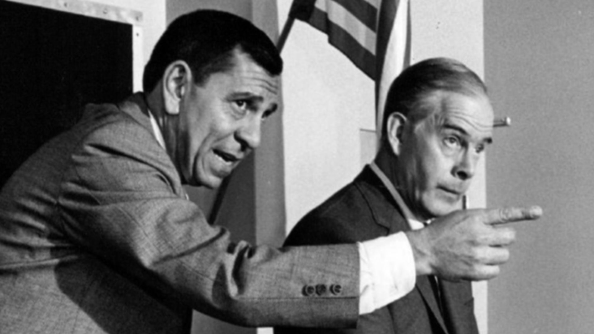 Photo of Jack Webb and Harry Morgan from the television program Dragnet.  The caption associates the photo with the episode