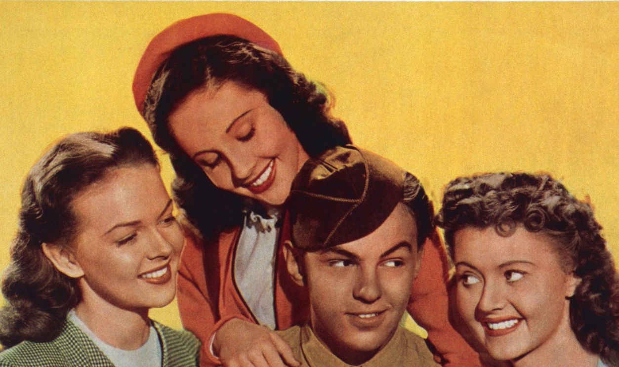 Snafu, US lobbycard, from left: Nanette Parks, Janis Wilson, Conrad Janis, Marcia Mae Jones, 1945.