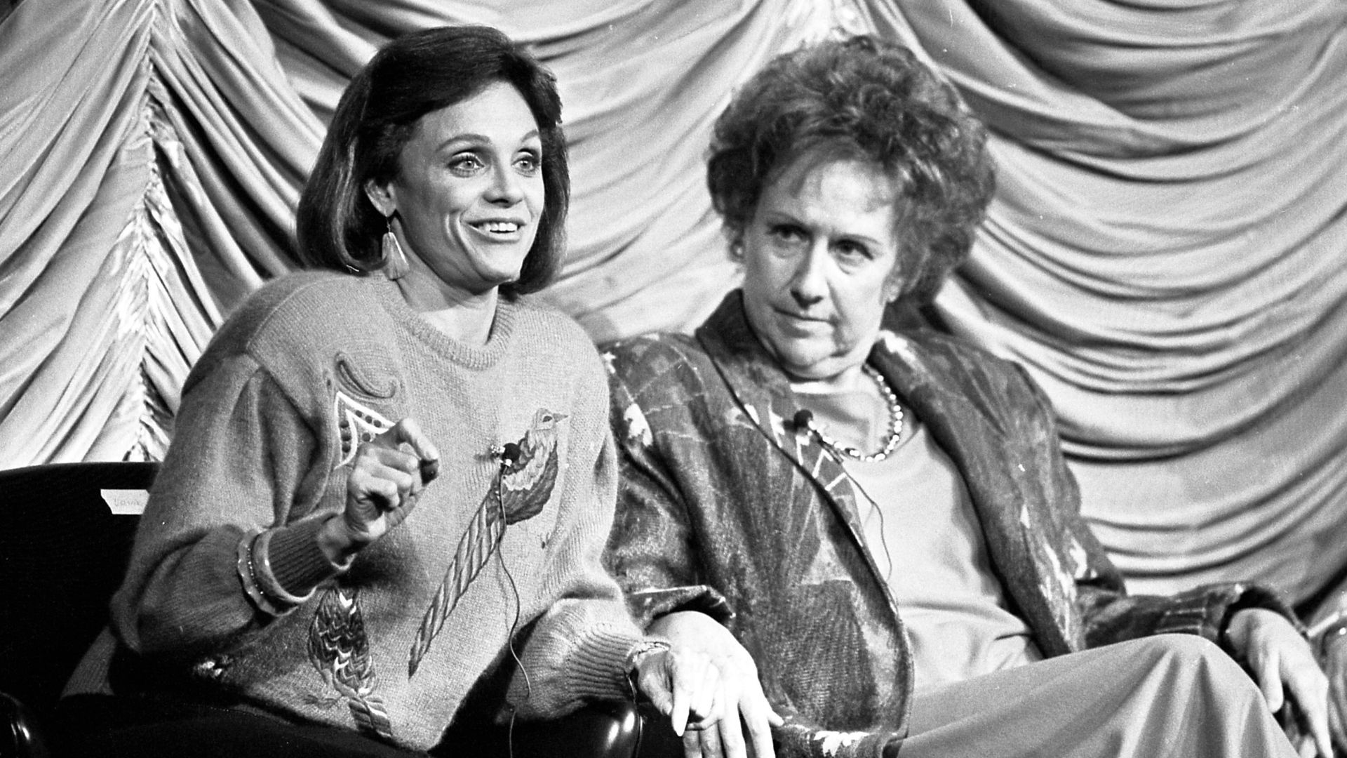Actresses Valerie Harper and Jean Stapleton speaking at