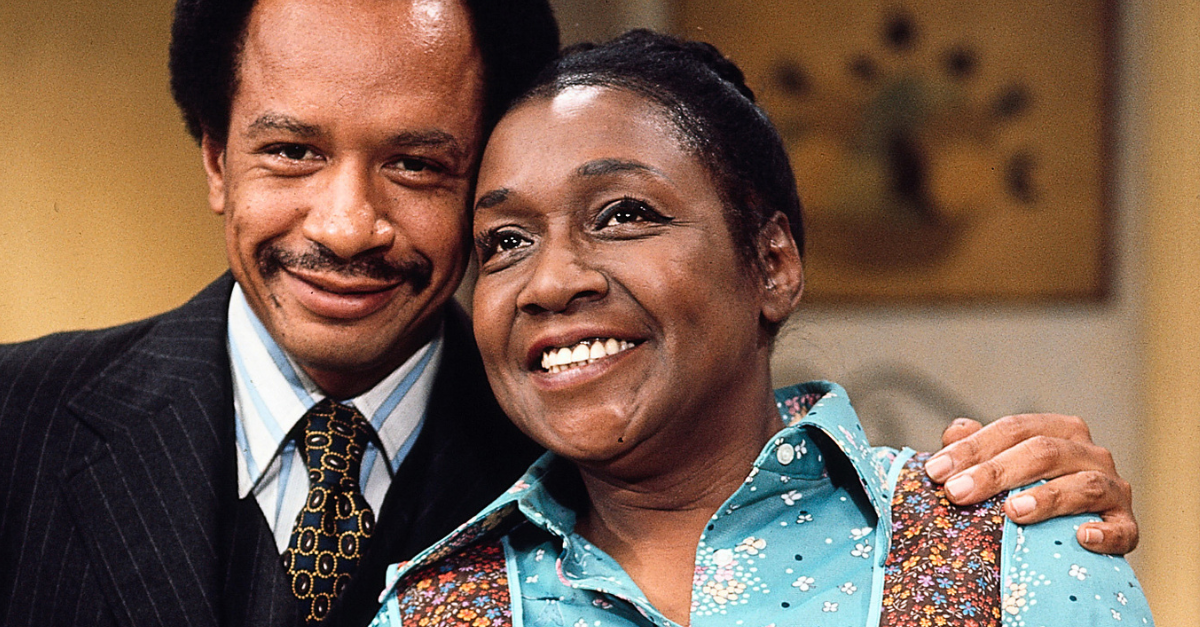 Isabel Sanford as Louise Jefferson with her on-air husband, Sherman Hemsley as George Jefferson