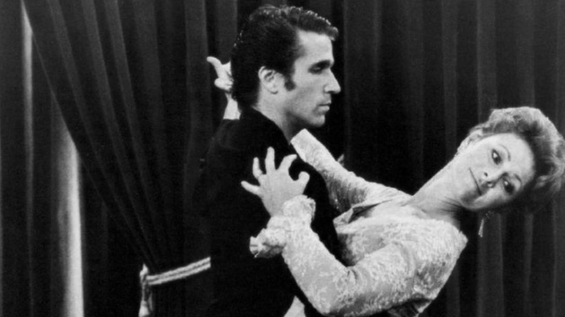 Photo of Henry Winkler and Marion Ross from the television program Happy Days.  In this episode,