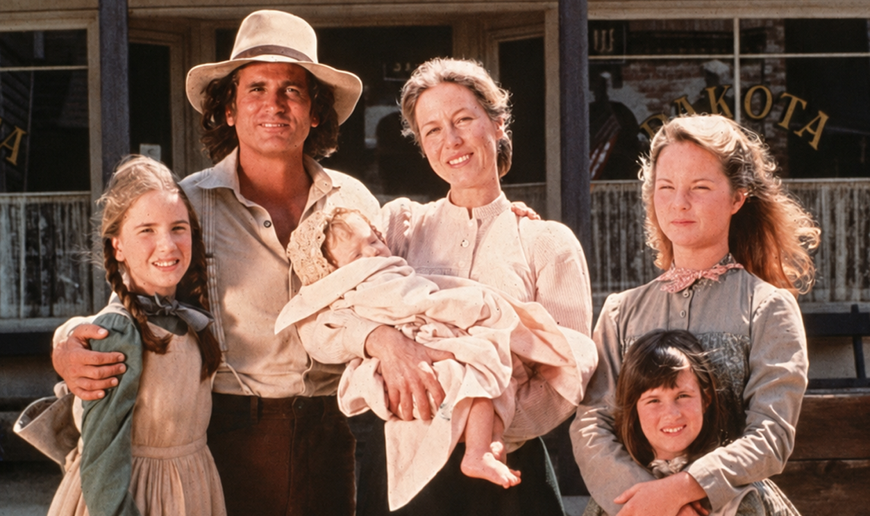 The cast of the television series 'Little House on the Prairie'. Clockwise from left: actors Melissa Gilbert, Michael Landon, Karen Grassle, Melissa Sue Anderson, and Lindsay or Sidney Greenbush.