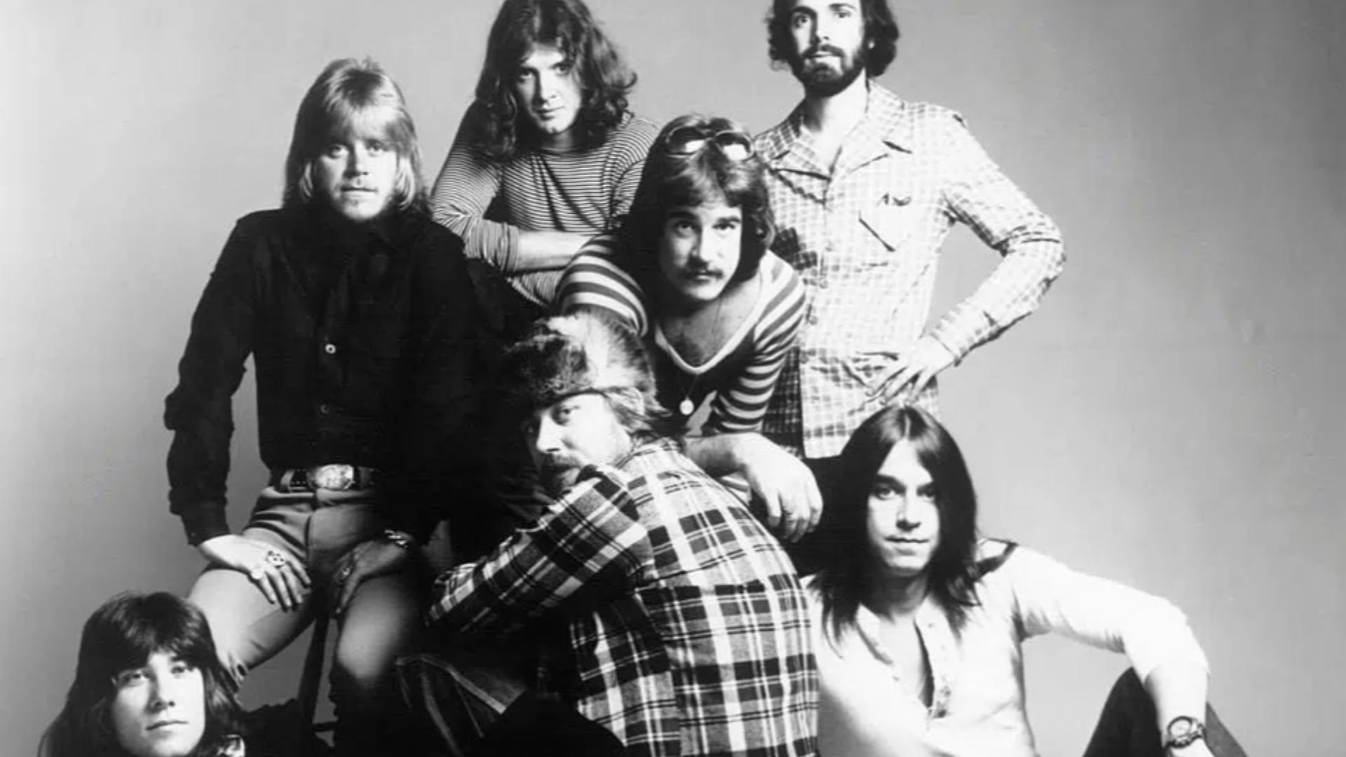 The American band Chicago in a press photo dated to 1975. Based on the lineup photo could've been taken anytime between 1967 and 1974. No copyright markings on the photo.
