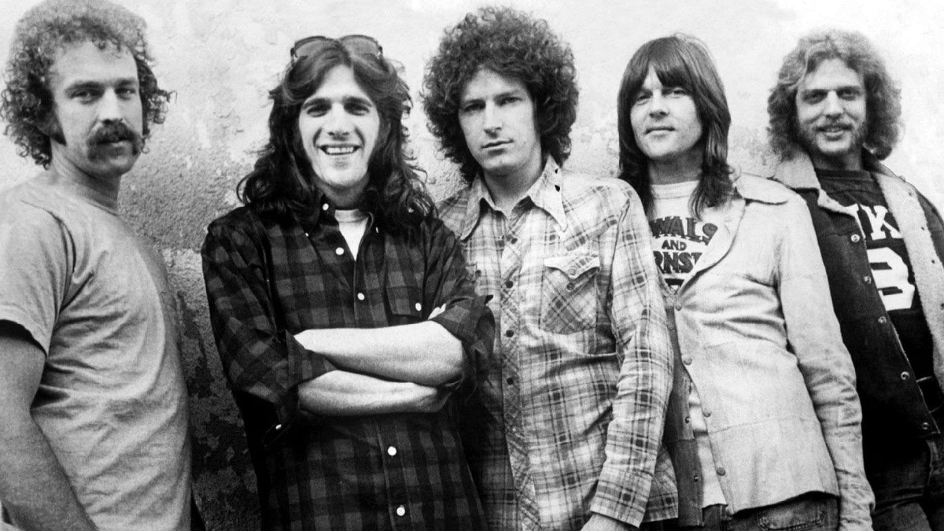 Press photo of the band Eagles by Asylum. Although no date is given, it dates from 1974 to 1975, as those were the only two years the lineup depicted was active. No copyright markings on the photo.