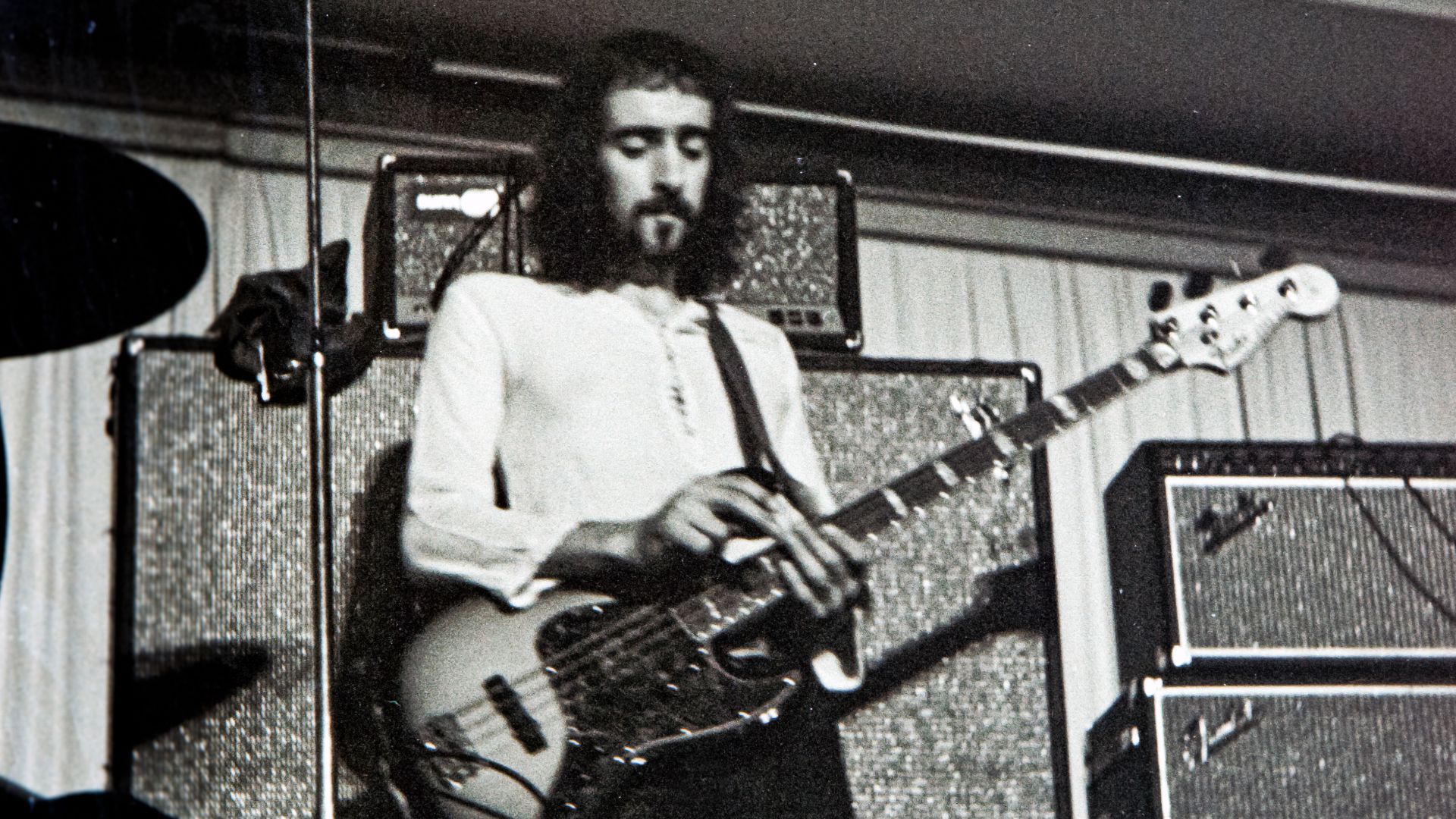 John McVie, Fleetwood Mac,
March 18, 1970 Niedersachsenhalle, Hannover, Germany
The Touring Band:
Mick Fleetwood - Percussion, 
Peter Green - Lead Vocals/Guitar/Harmonica (left band in May), 
John McVie - Bass Guitar, 
Jeremy Spencer - Vocals/Guitar/Piano