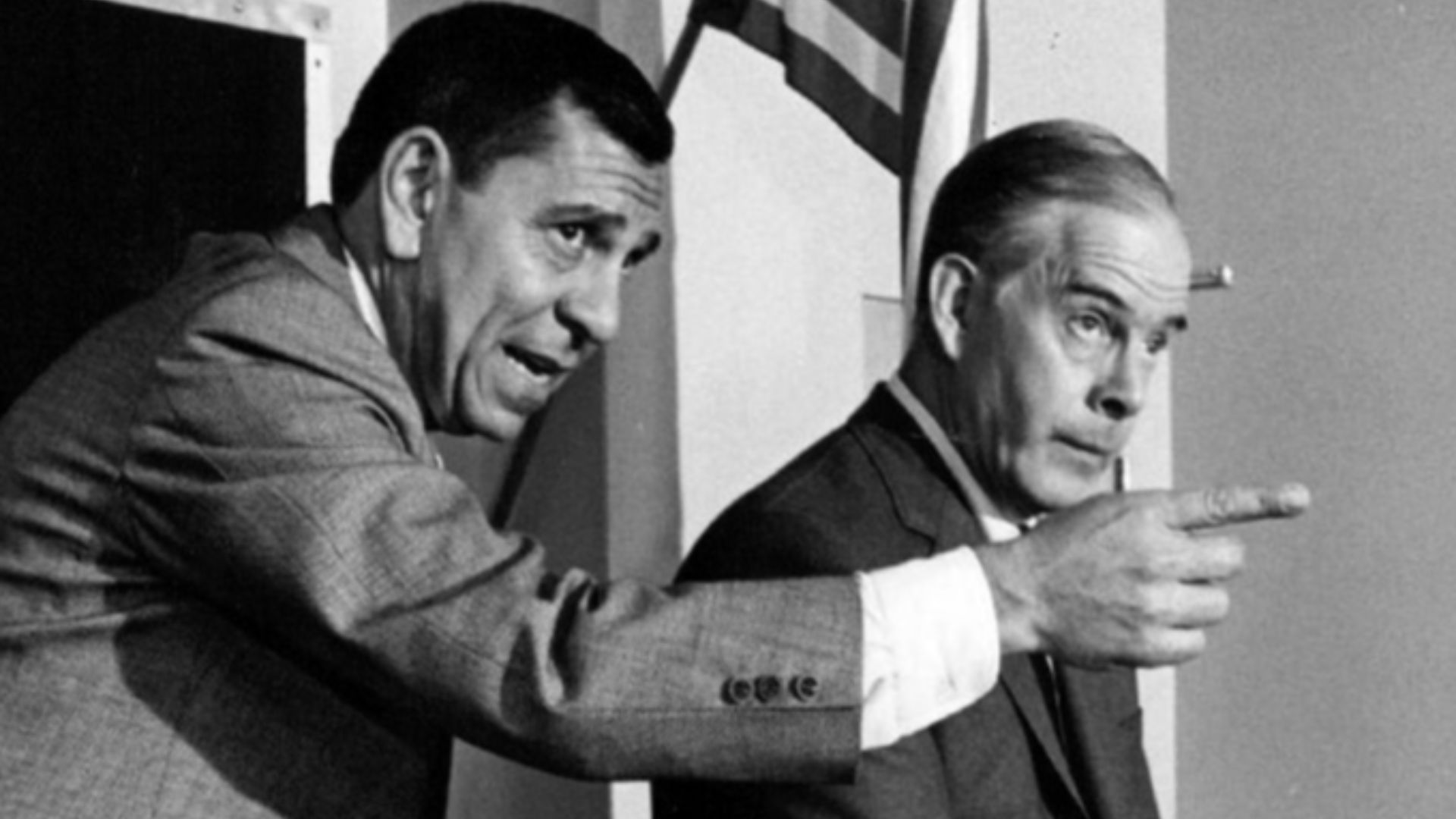 Photo of Jack Webb and Harry Morgan from the television program Dragnet.  The caption associates the photo with the episode