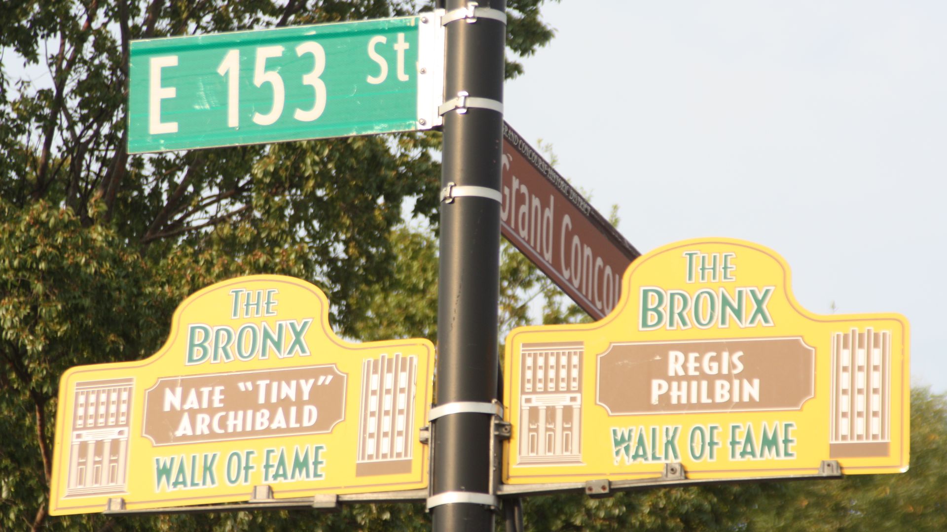 Bronx Walk of Fame signs at the corner of the Grand Concourse and East 153rd Street in 2020