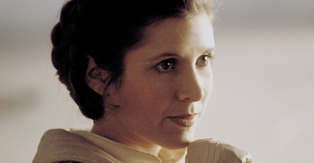 American actress Carrie Fisher on the set of Star Wars