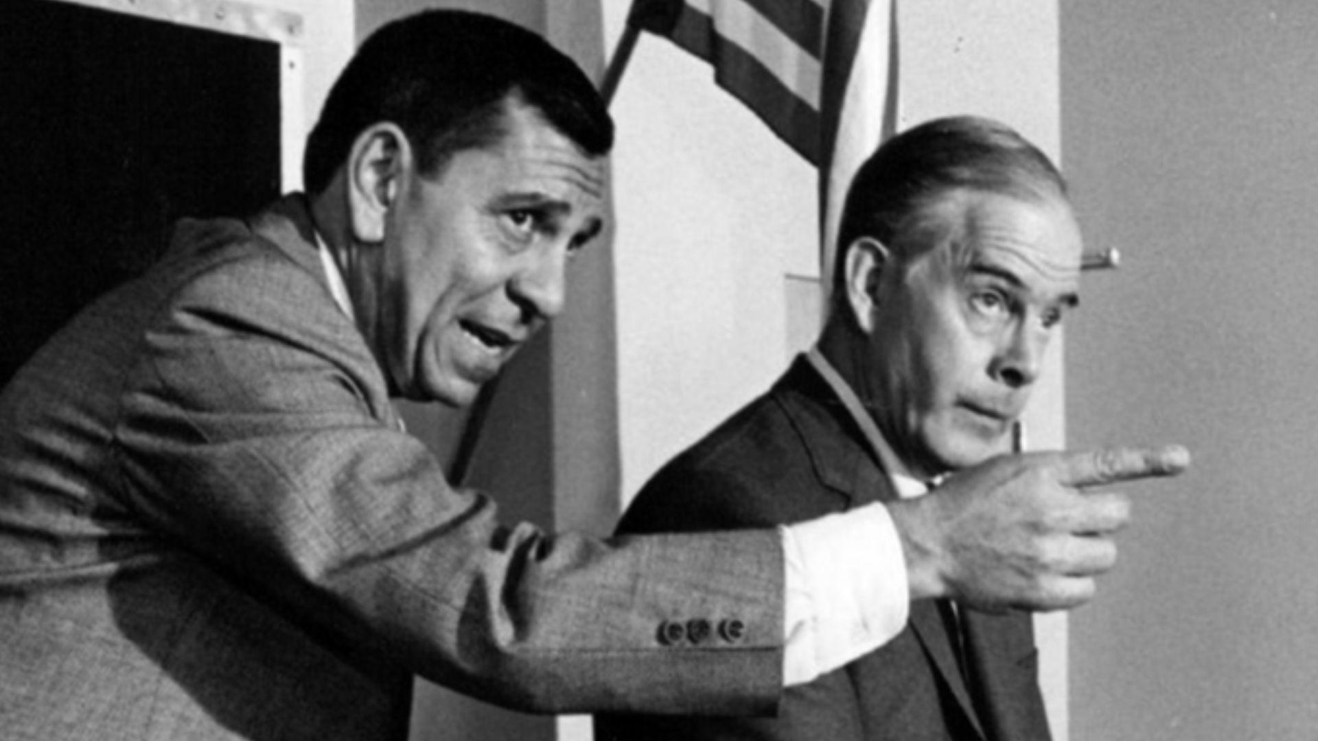 Photo of Jack Webb and Harry Morgan from the television program Dragnet.  The caption associates the photo with the episode