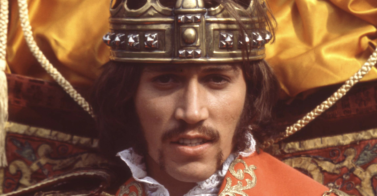 Photo of BEE GEES and Barry GIBB; Portrait dressed as a king from 'Cucumber Castle'. 