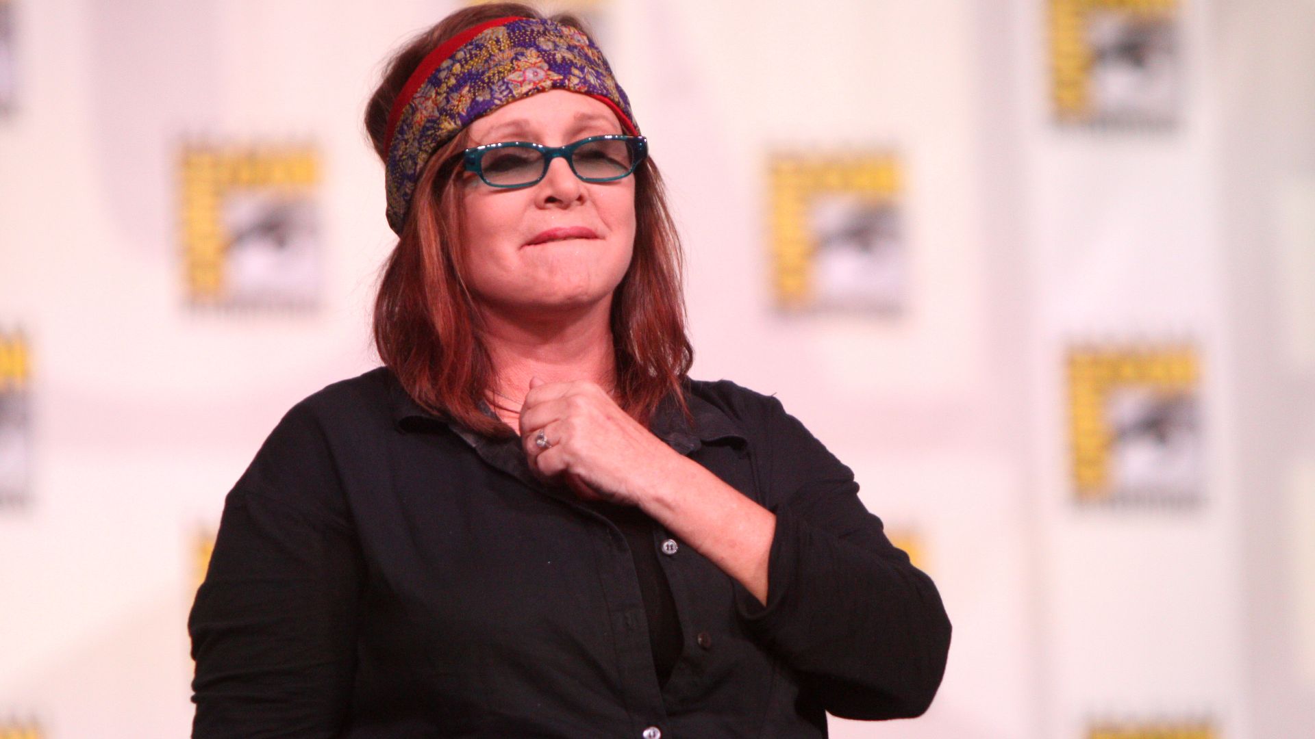 Carrie Fisher speaking at the 2012 San Diego Comic-Con International in San Diego, California.

Please attribute to Gage Skidmore if used elsewhere.