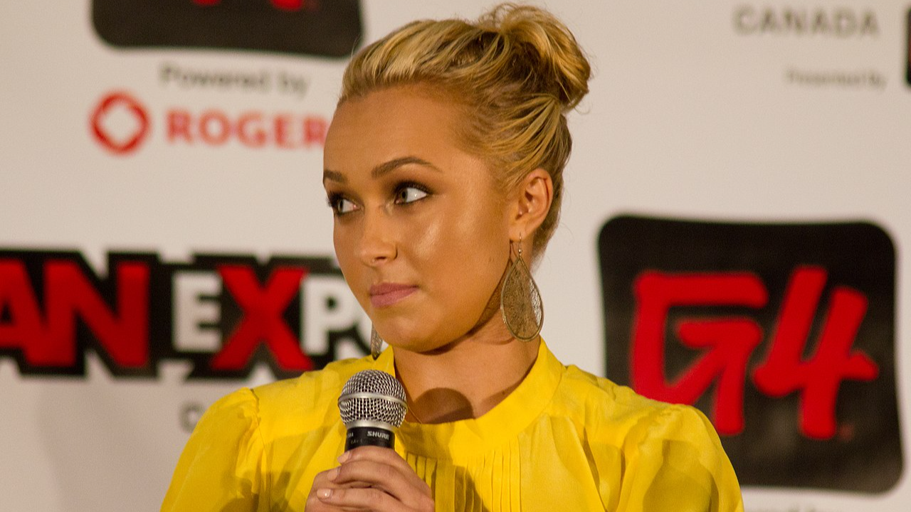 Hayden Panettiere wearing yellow shirt ,holding a microphone - 2011