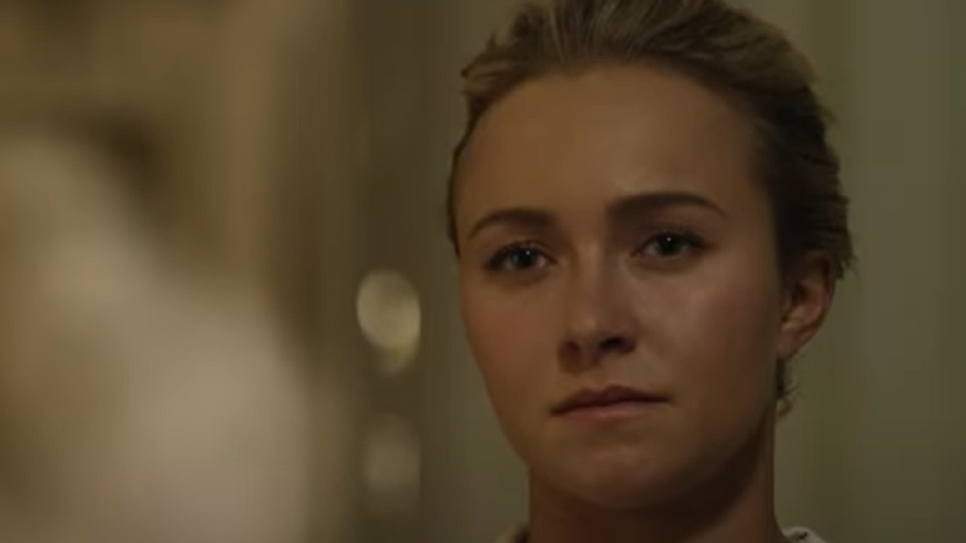 Screenshot: Hayden Panettiere close up face shot looking upset - from Custody 2016
