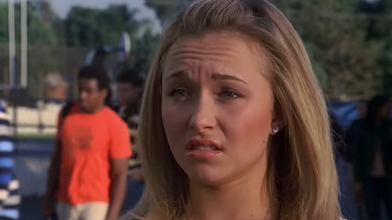 Screenshot: Hayden Panettiere with blonde hair looking at side surprised  - From  Bring It On All Or Nothing (2006)