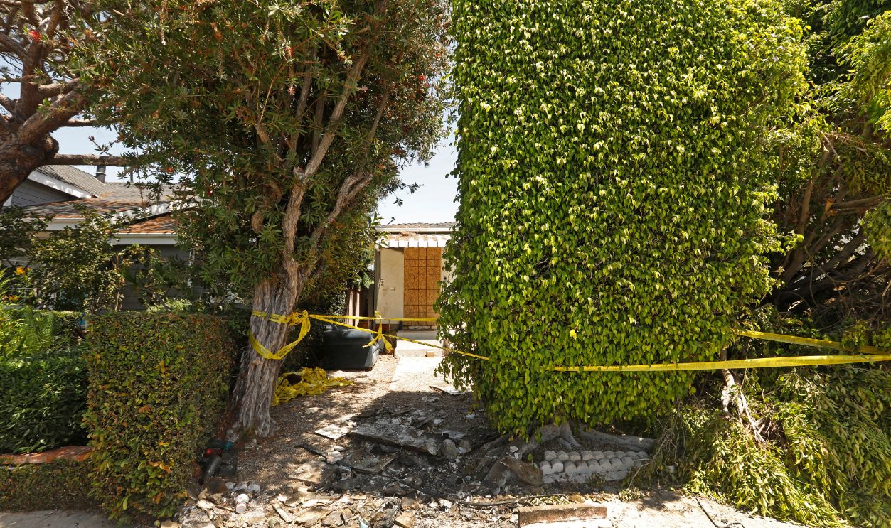 Getty Images - 1242393964 - The home where actress Anne Heche crashed her car into a home in Mar Vista area of Los /Angeles, California over the weekend.