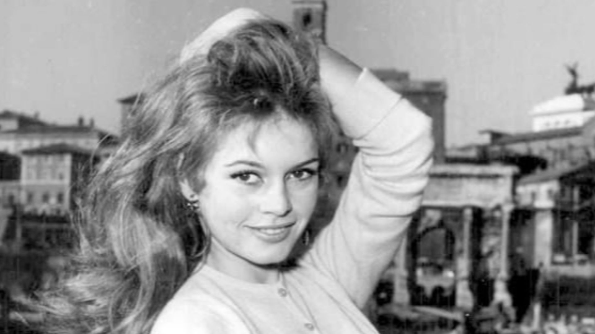 French actress Brigitte Bardot posing for a photoshooting at the Imperial fora, Rome