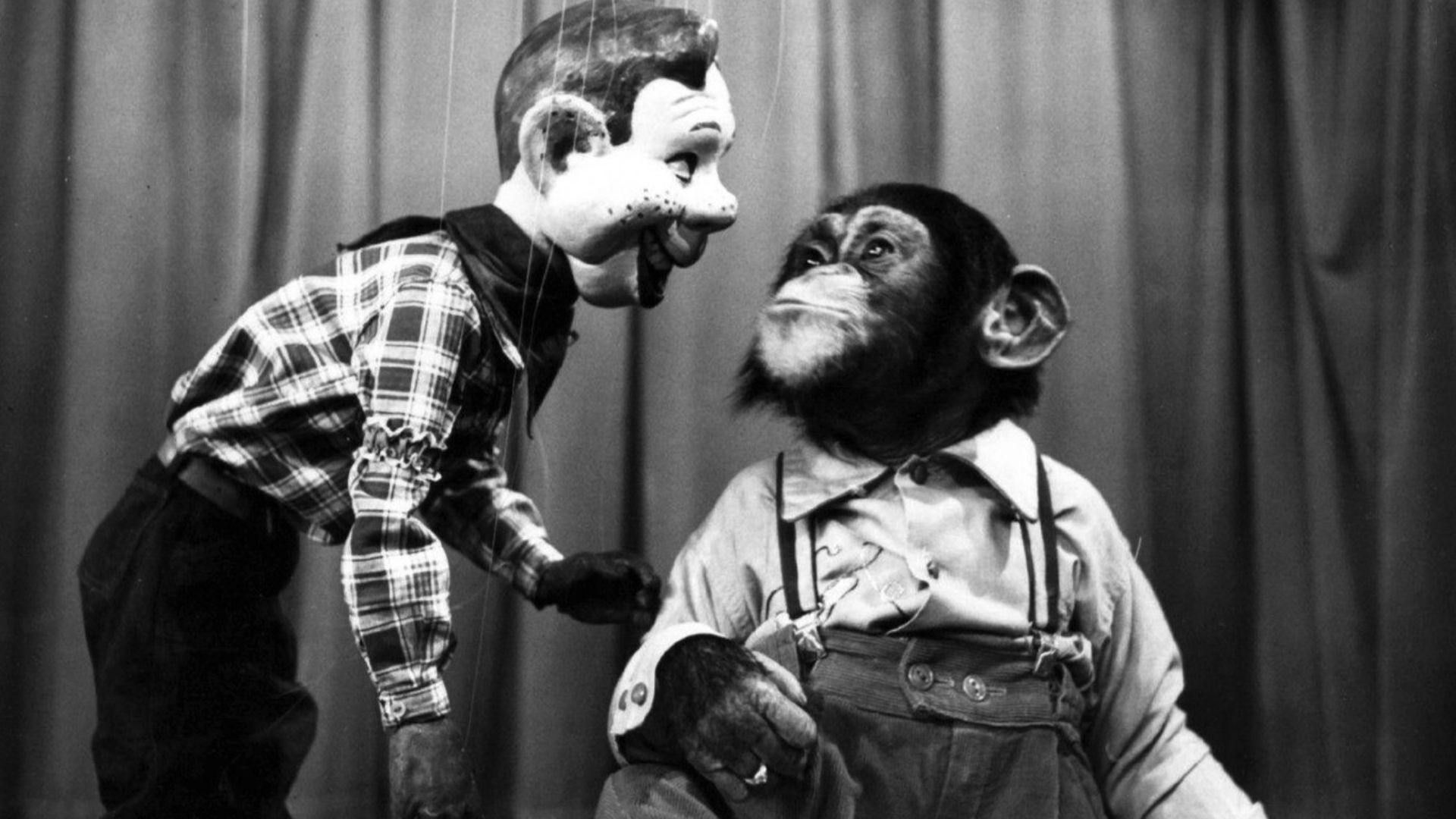 Photo of Howdy Doody and Zippy the chimp from the Howdy Doody Show.