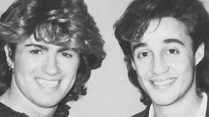 Grayscale Close Up Photo of English pop duo Wham!