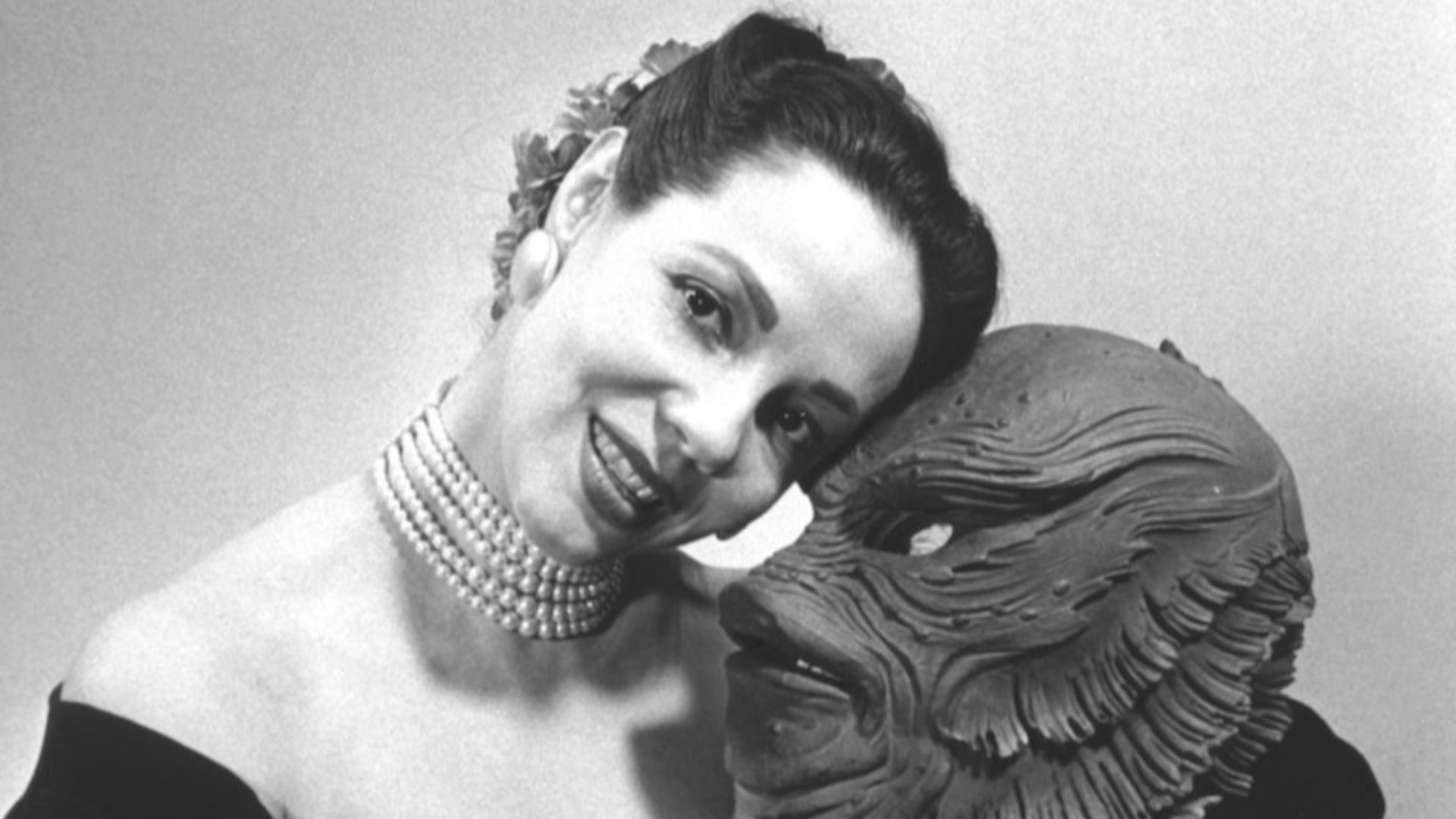 Milicent Patrick with Gill Man Mask, 1953, publicity photos to promote the 3-D motion picture Creature from the Black Lagoon, Universal-International, 1954.