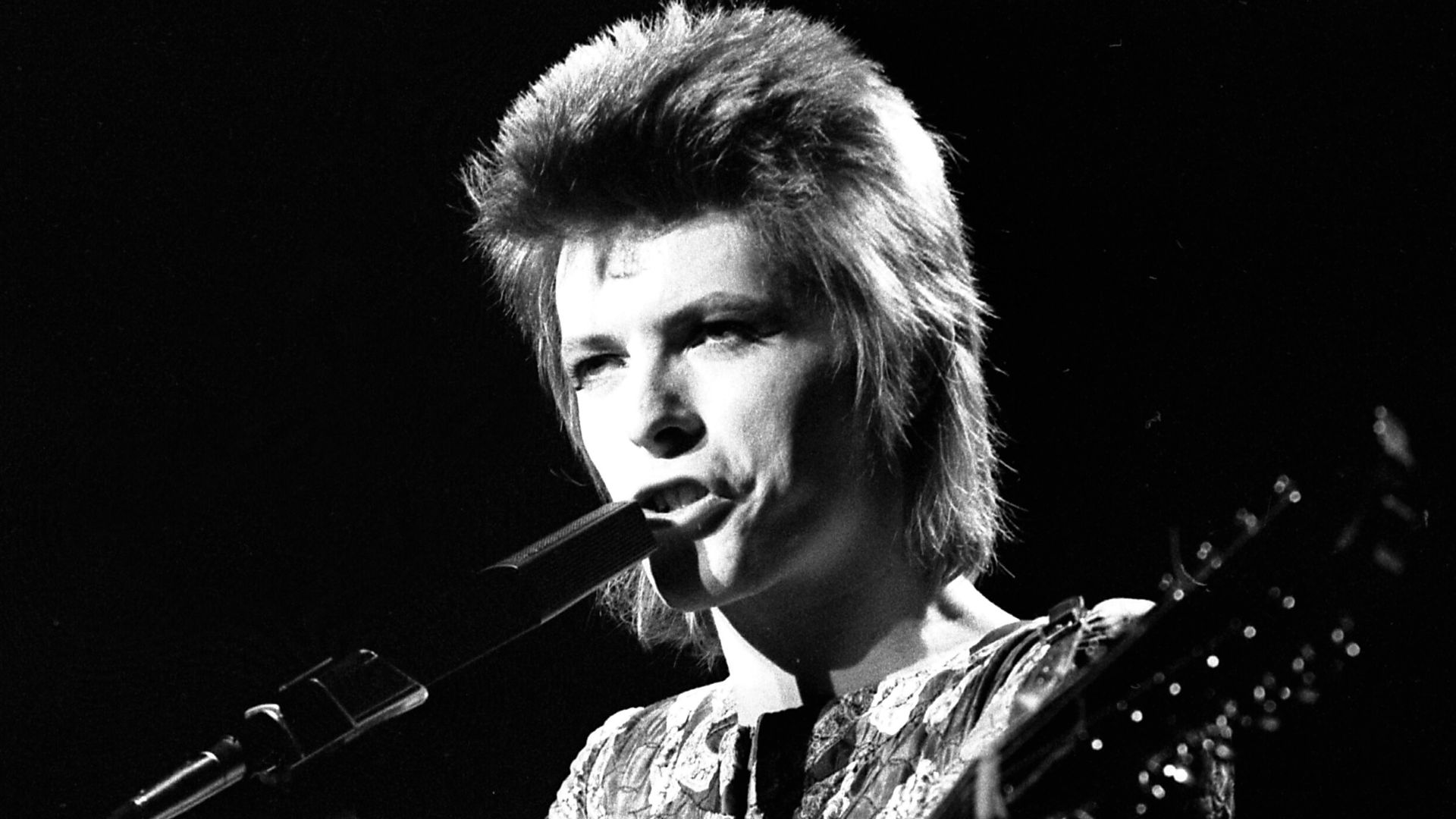 ON THE ROAD—British rock star, David Bowie, on first U.S. tour, performs at the Santa Monica Civic Auditorium