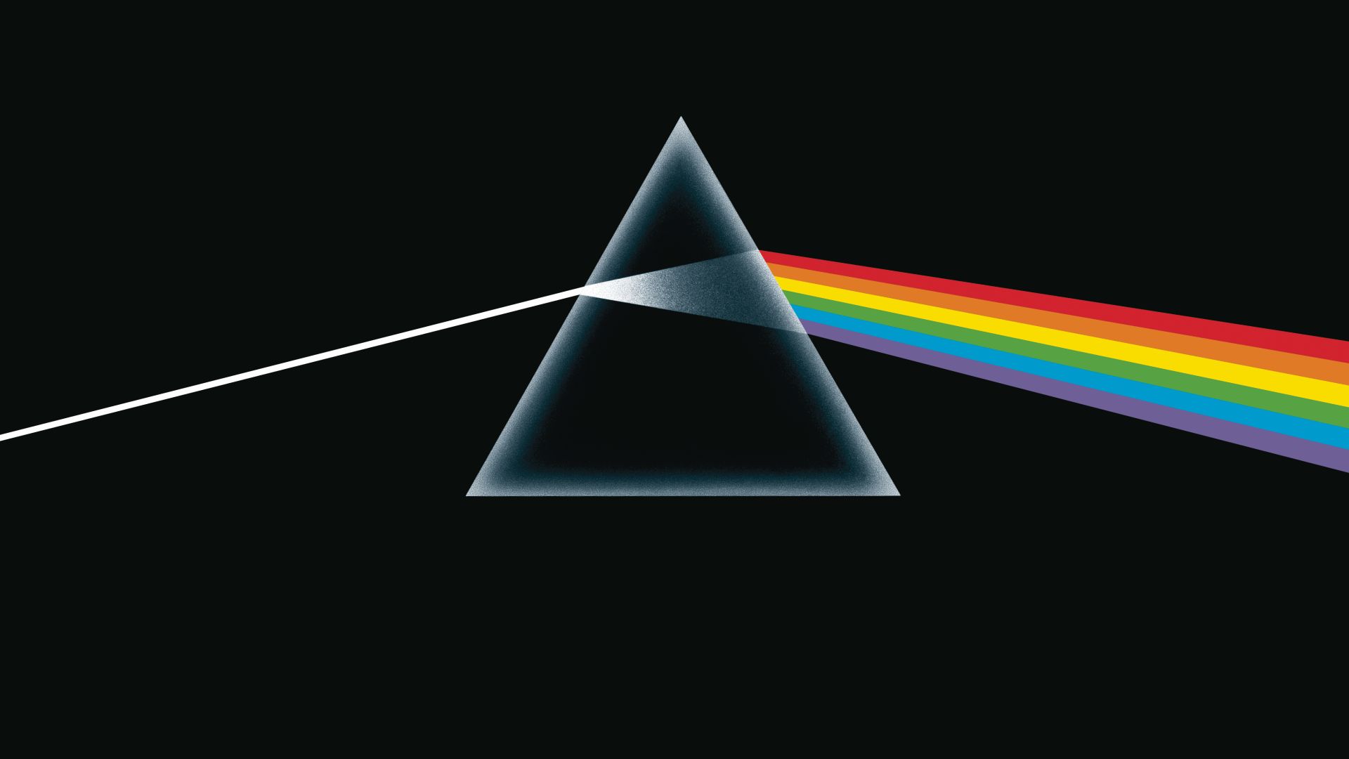 Pink Floyd's The Dark Side of the Moon album cover. It features a prism refracting white light into a rainbow on a black background