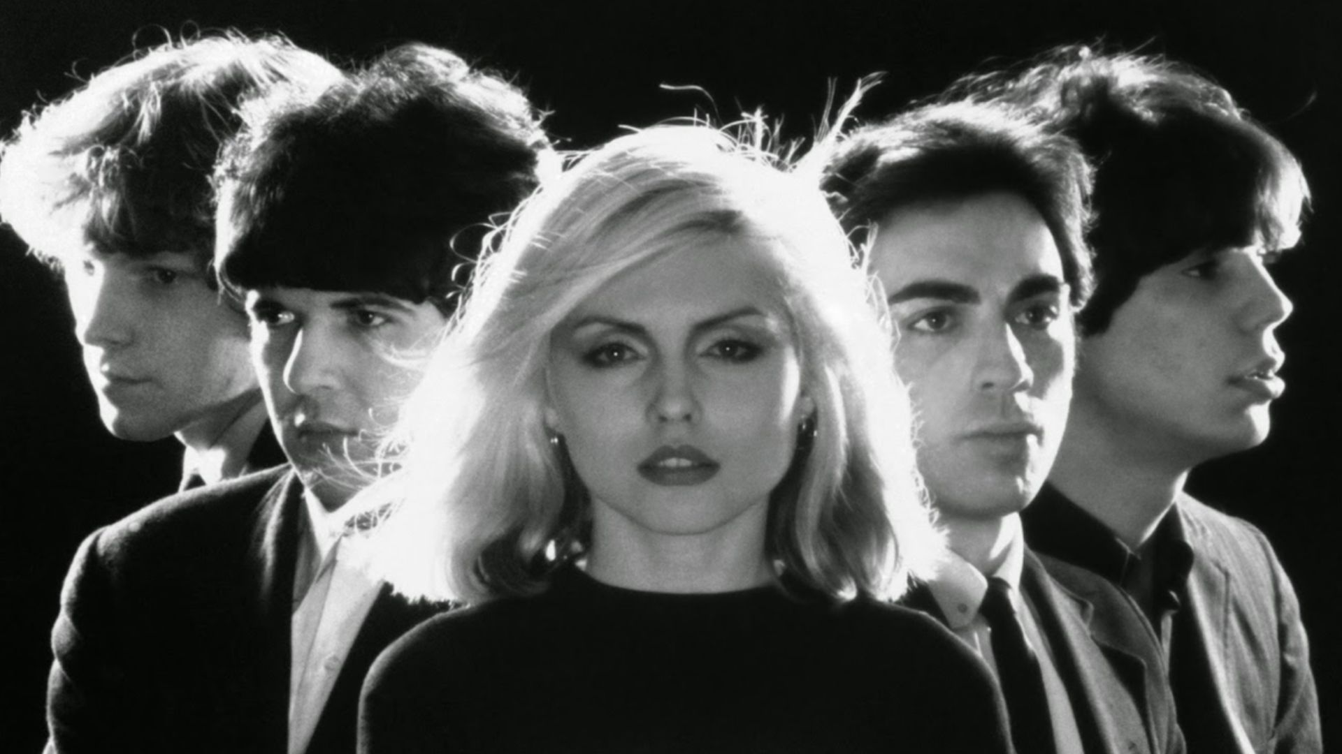 Blondie in 1977: Gary Valentine, Clem Burke, Debbie Harry, Chris Stein, and Jimmy Destri.