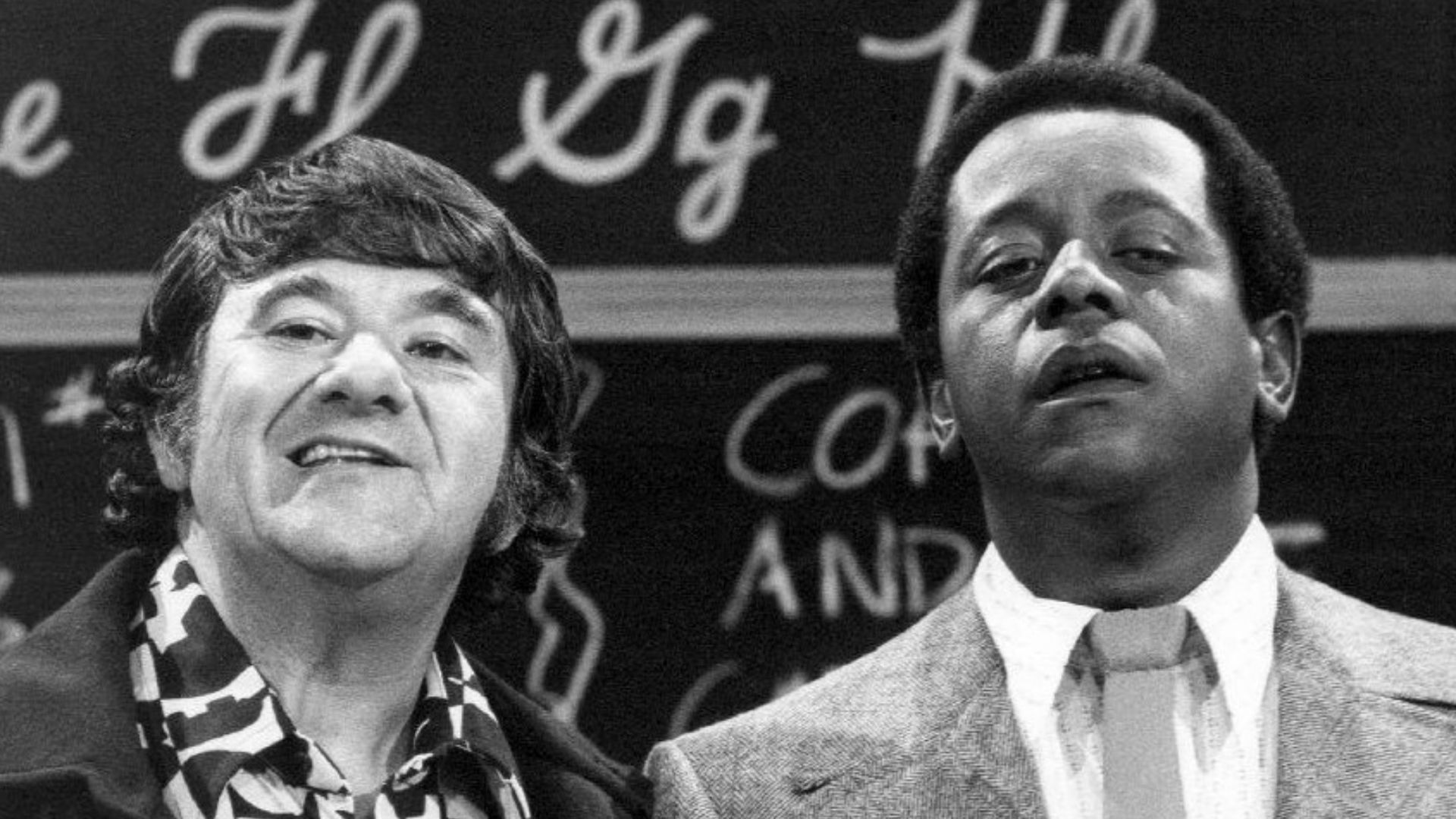 Photo of comedians Buddy Hackett and Flip Wilson from The Flip Wilson Show.