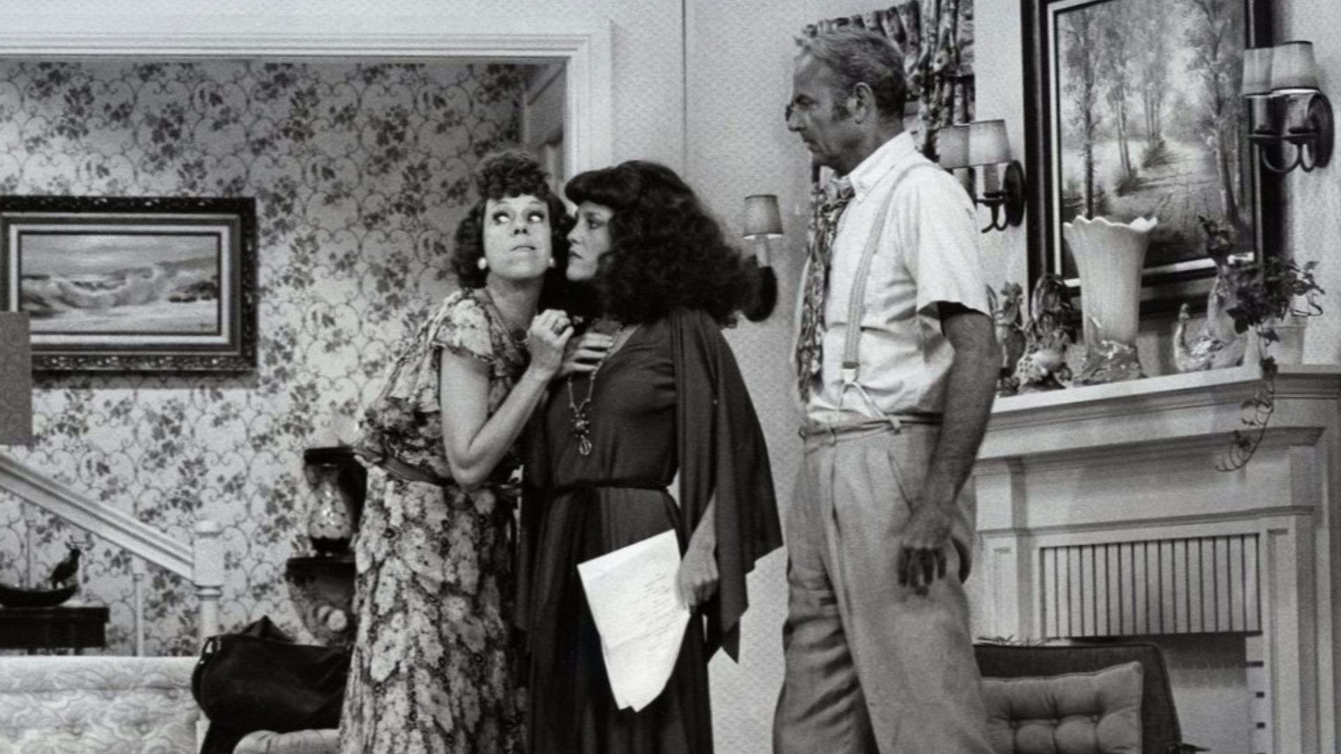 Photo of Carol Burnett as Eunice Higgins, Madeline Kahn as a drama teacher and Harvey Korman as Eunice's husband, Ed Higgins.  Eunice has hired a faded actress (Kahn) to coach he for her role in a local Little Theater production.  These skits from The Car