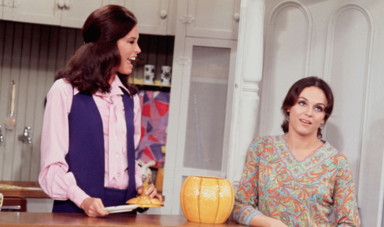 Mary Tyler Moore and Valerie Harper on the set of The Mary Tyler Moore Show. The show ran from 1970-1974.