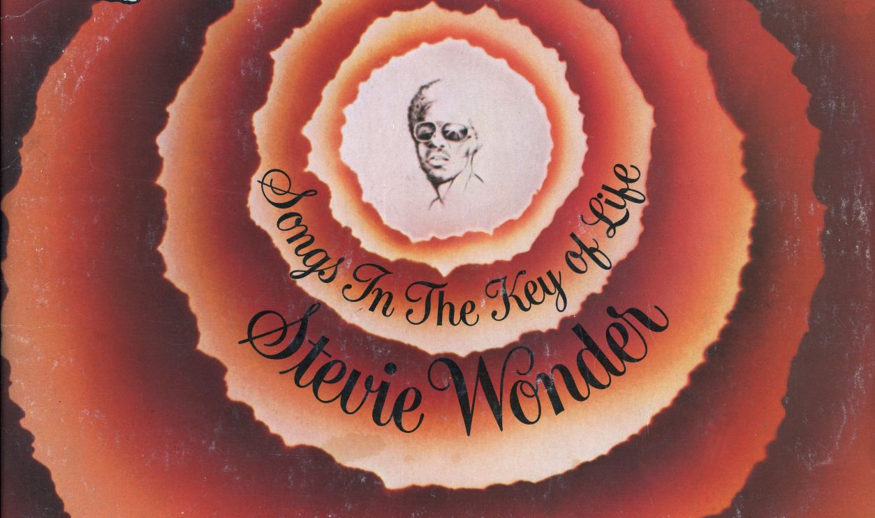 Getty Images - 78263327 - View of the cover of the album 'Songs in the Key of Life' by Stevie Wonder, 1976. Published by Motown Records (T13-34062), the album's jacket features a drawing of Wonder's face set inside a series of nested, ragged circles.