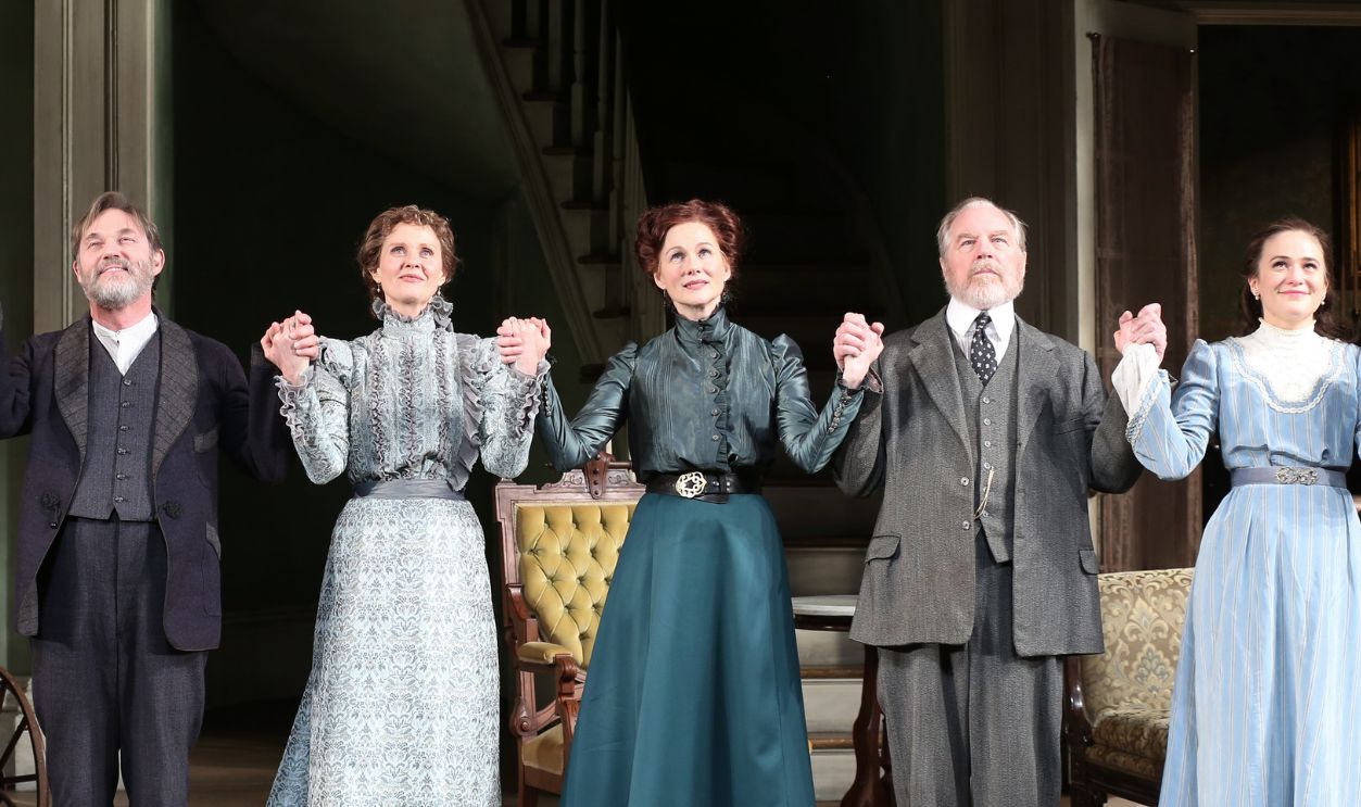 Darren Goldstein, Richard Thomas, Cynthia Nixon, Laura Linney, Michael McKean and Francesca Carpanini during the Broadway Opening Night Curtain Call bows for 'The Little Foxes' at Samuel J. Friedman Theatre on April 19, 2017 in New York City.