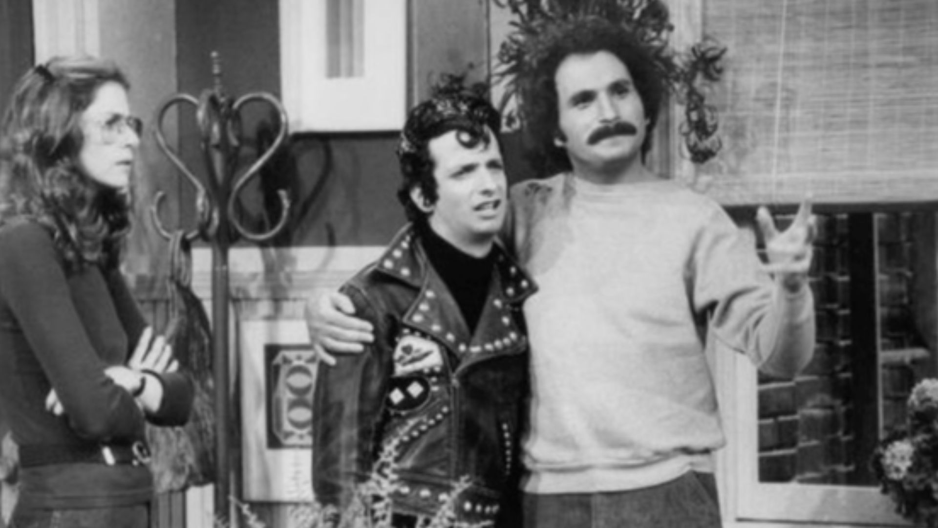 Photo of Marcia Strassman (Julie Kotter), Ron Palillo (Arnold Horshack), and Gabe Kaplan (Gabe Kotter) in a scene from Welcome Back, Kotter.