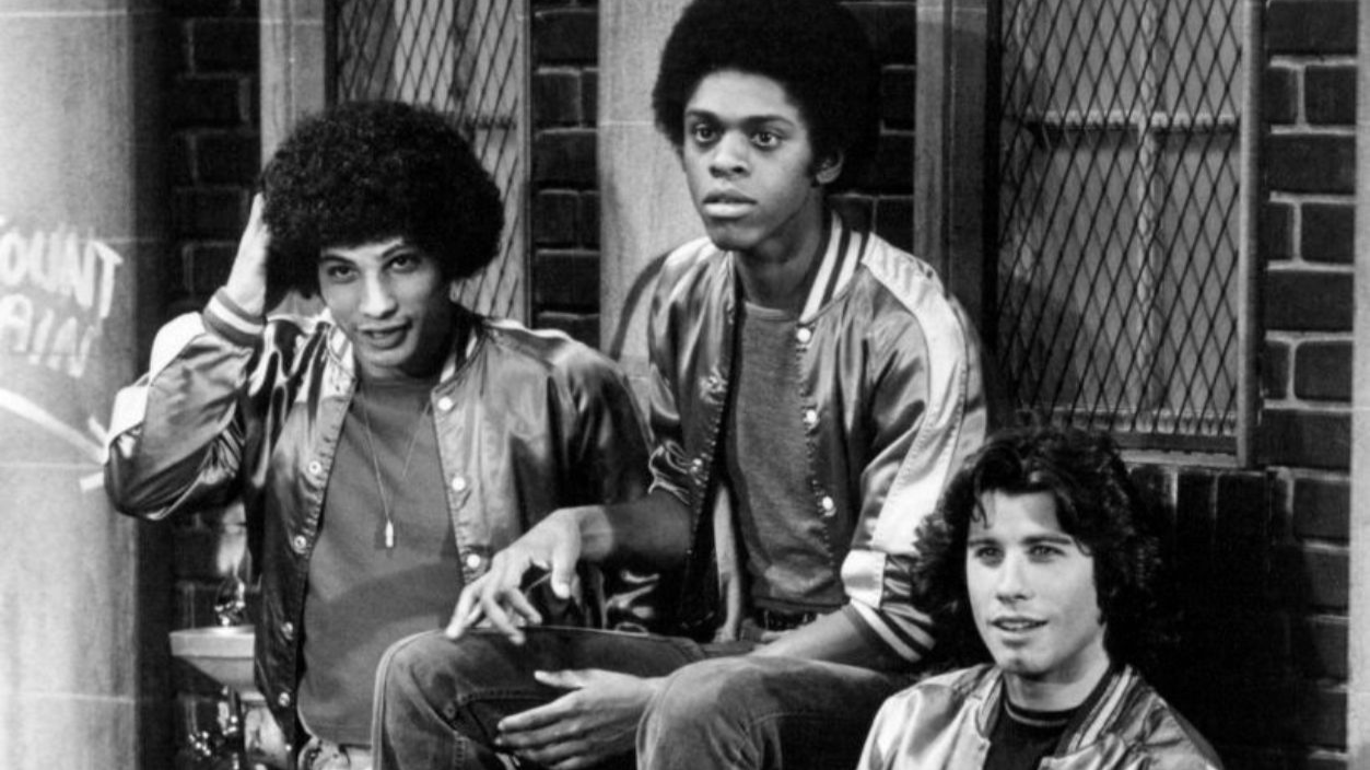 Robert Hegyes (1951 - 2012), as Juan Epstein, Lawrence Hilton-Jacobs as Freddie 'Boom Boom' Washington and John Travolta as Vinnie Barbarino in a promotional still for the US TV sitcom 'Welcome Back, Kotter', circa 1975.