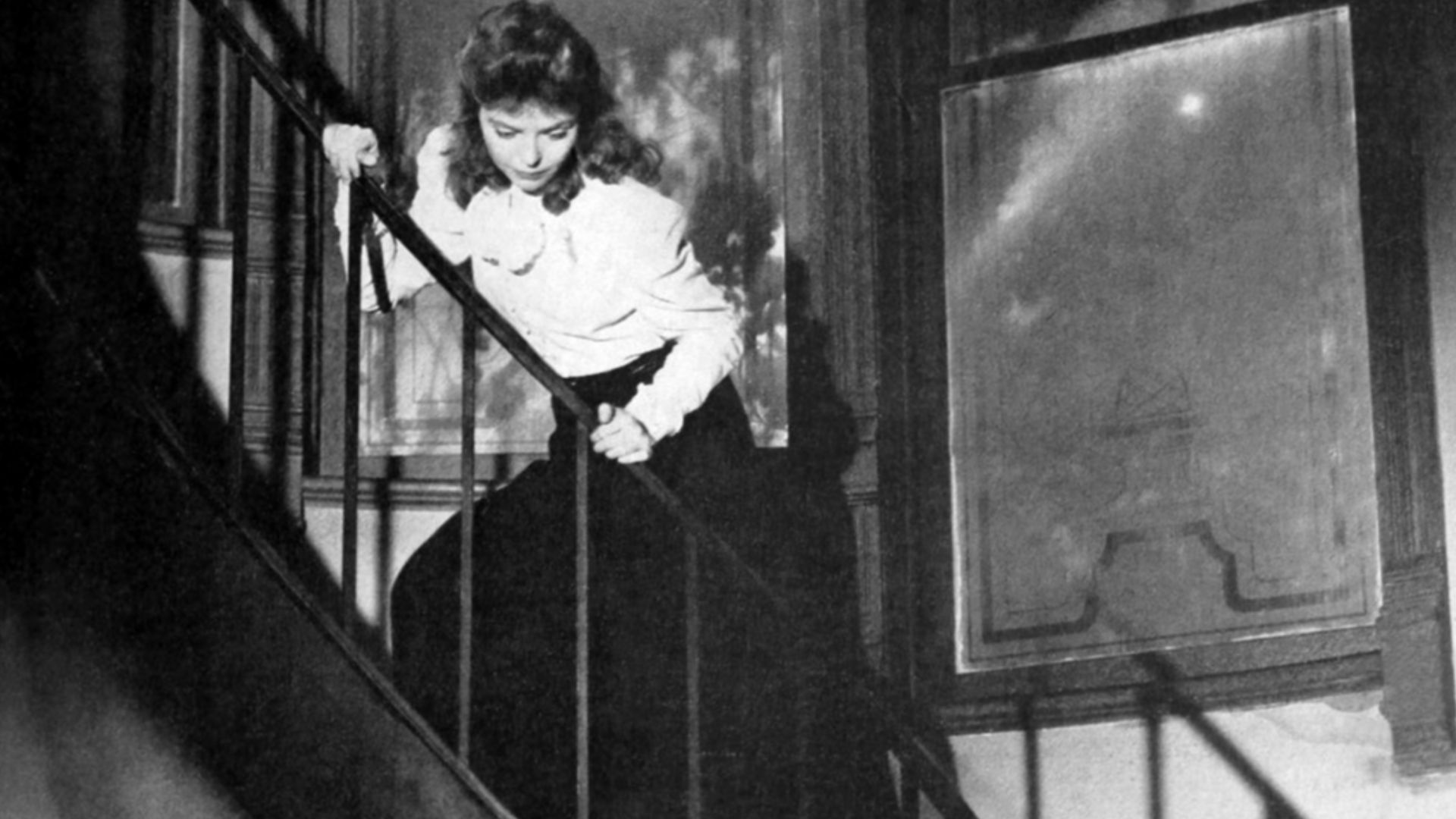 Promotional still of Dorothy McGuire in the 1946 film The Spiral Staircase, published in New Movies, the National Board of Review Magazine