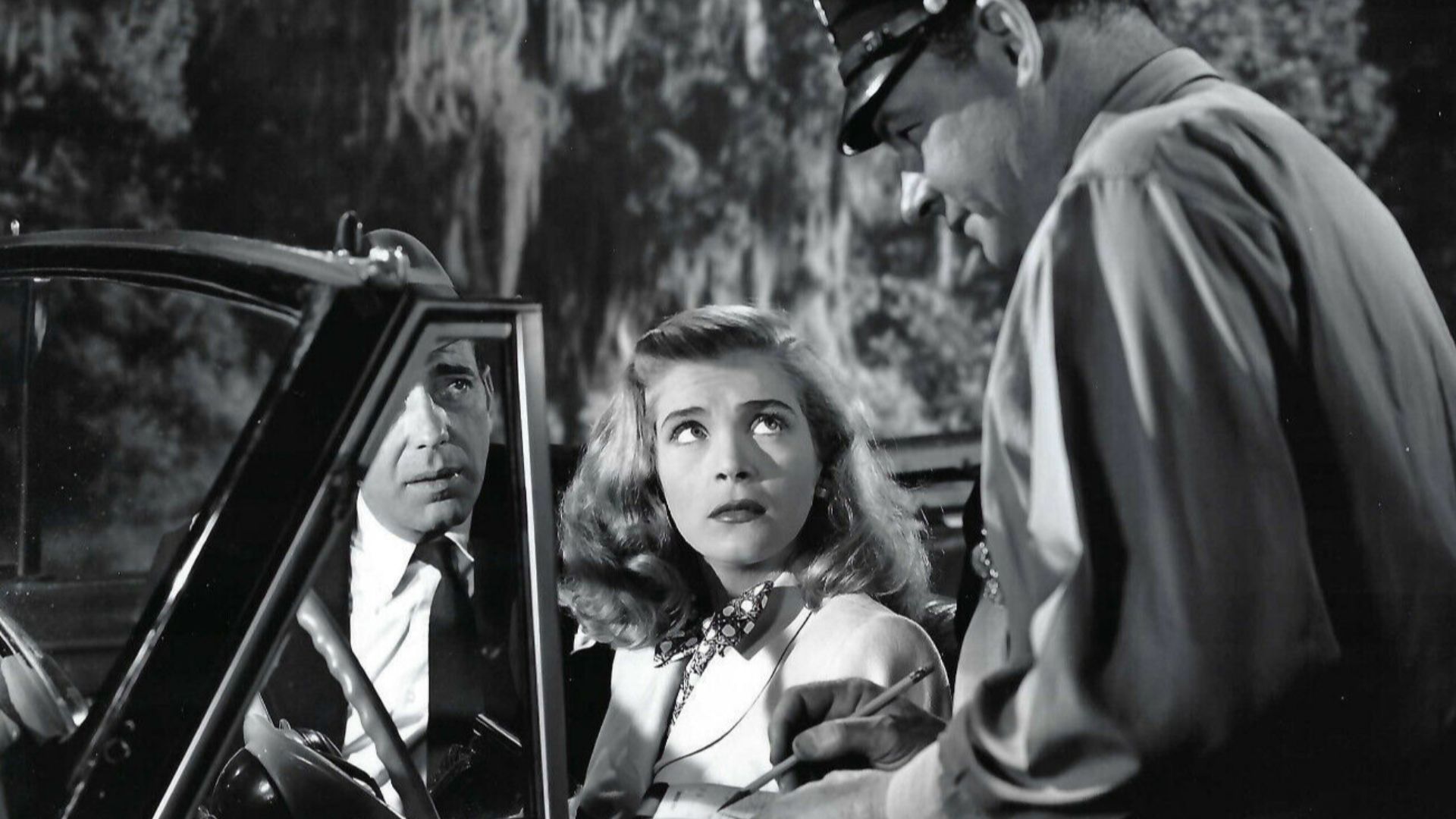 Humphrey Bogart and Lizabeth Scott in Dead Reckoning press photo.