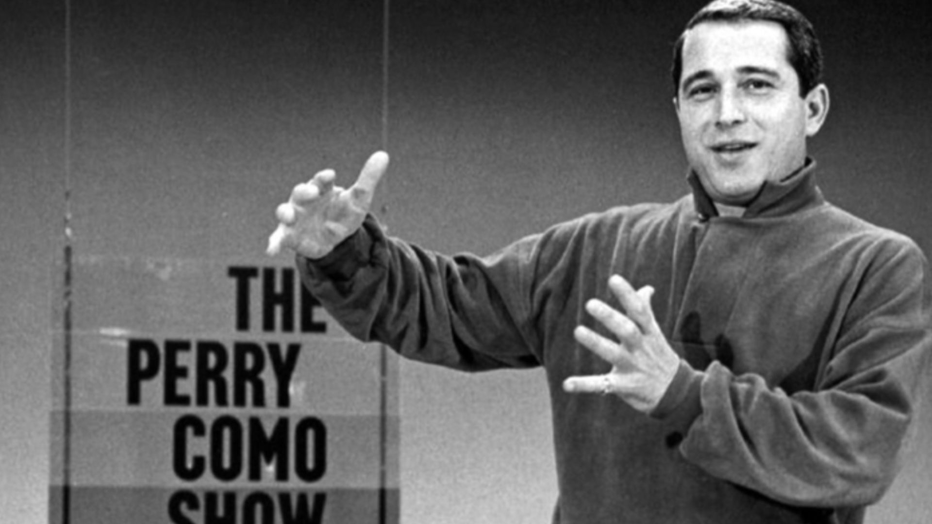 Promotional photo of Perry Como to announce that his show would move from Saturday to Wednesday evenings and be renamed Perry Como's Kraft Music Hall when it returned in the fall of 1959.