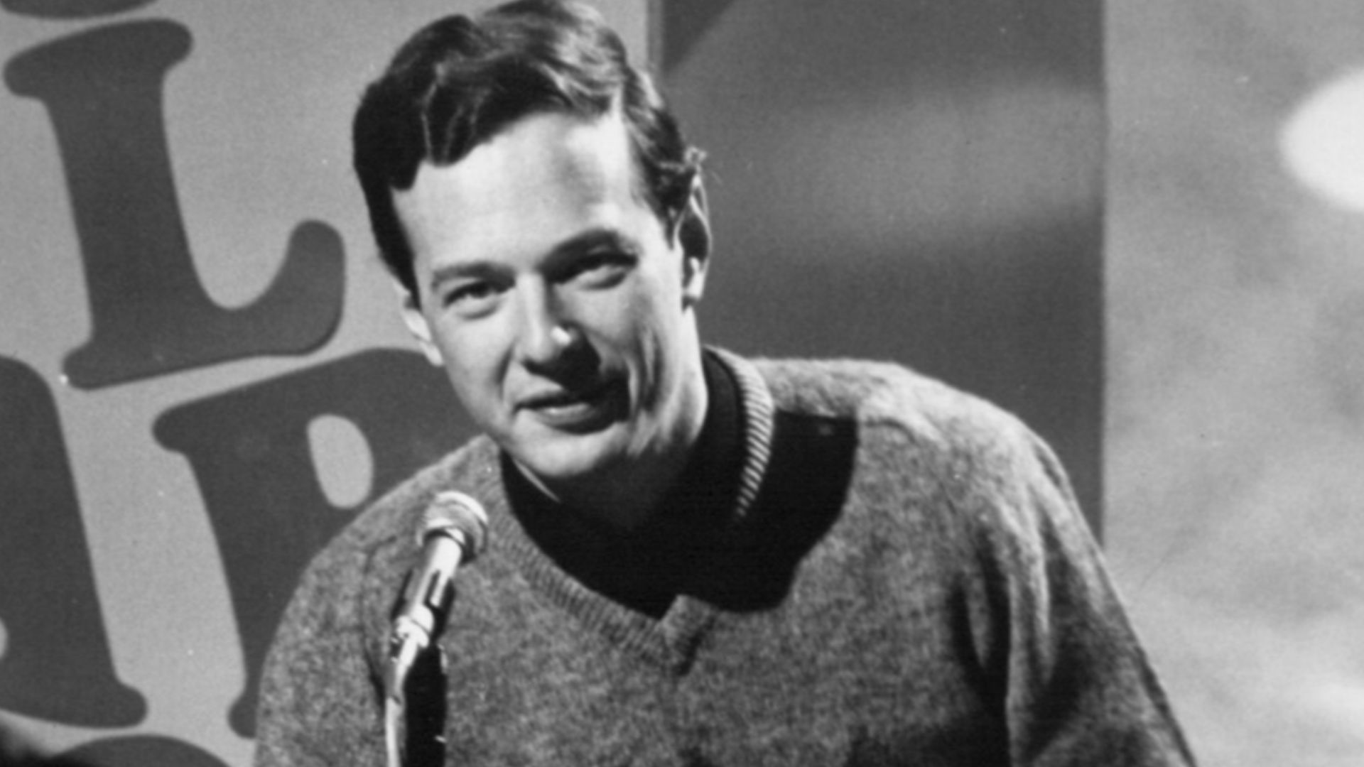 Photo of Brian Epstein from the 1960's NBC teen music program Hullabaloo. Epstein served as host of special segments for the show taped in London for US broadcast, where he introduced up and coming UK music acts to the American audience.