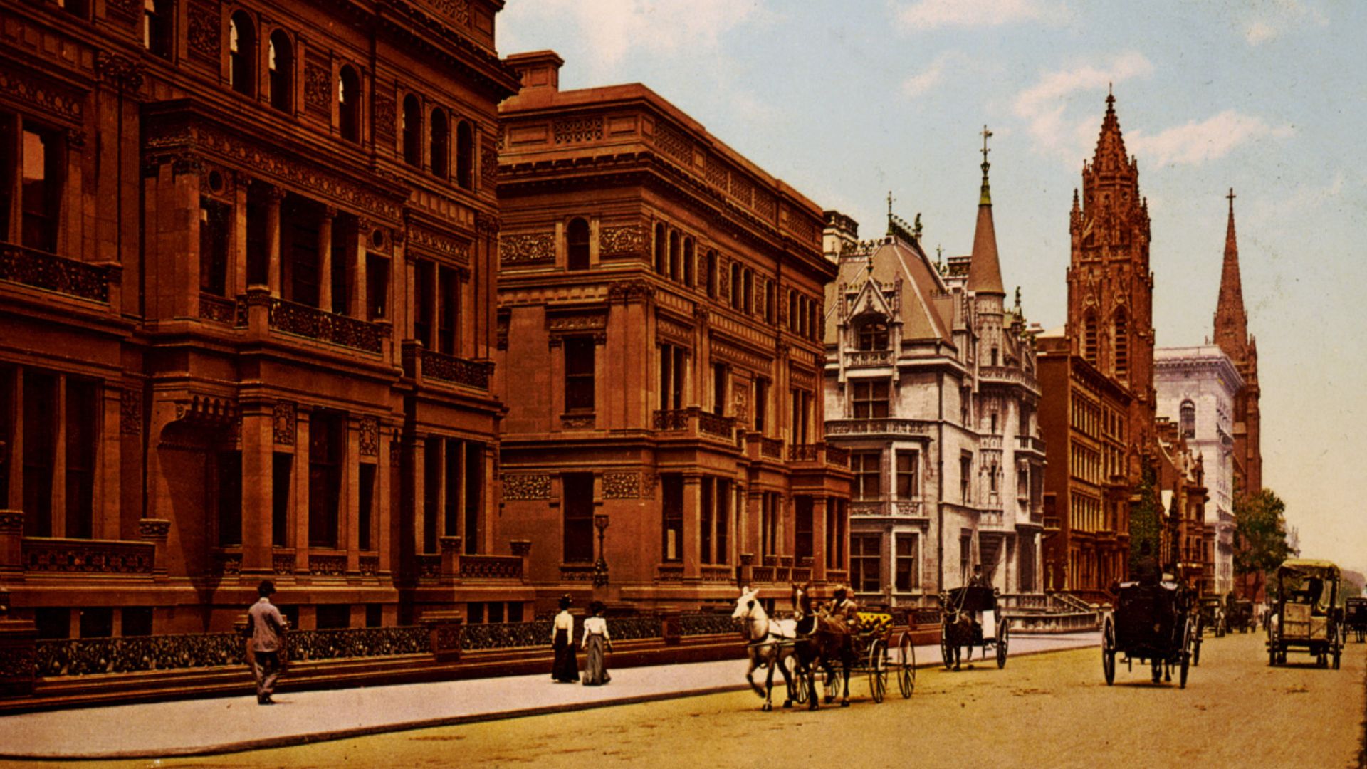 Fifth Avenue at Fifty-first Street, New York City. 1 photomechanical print : photochrom, color.