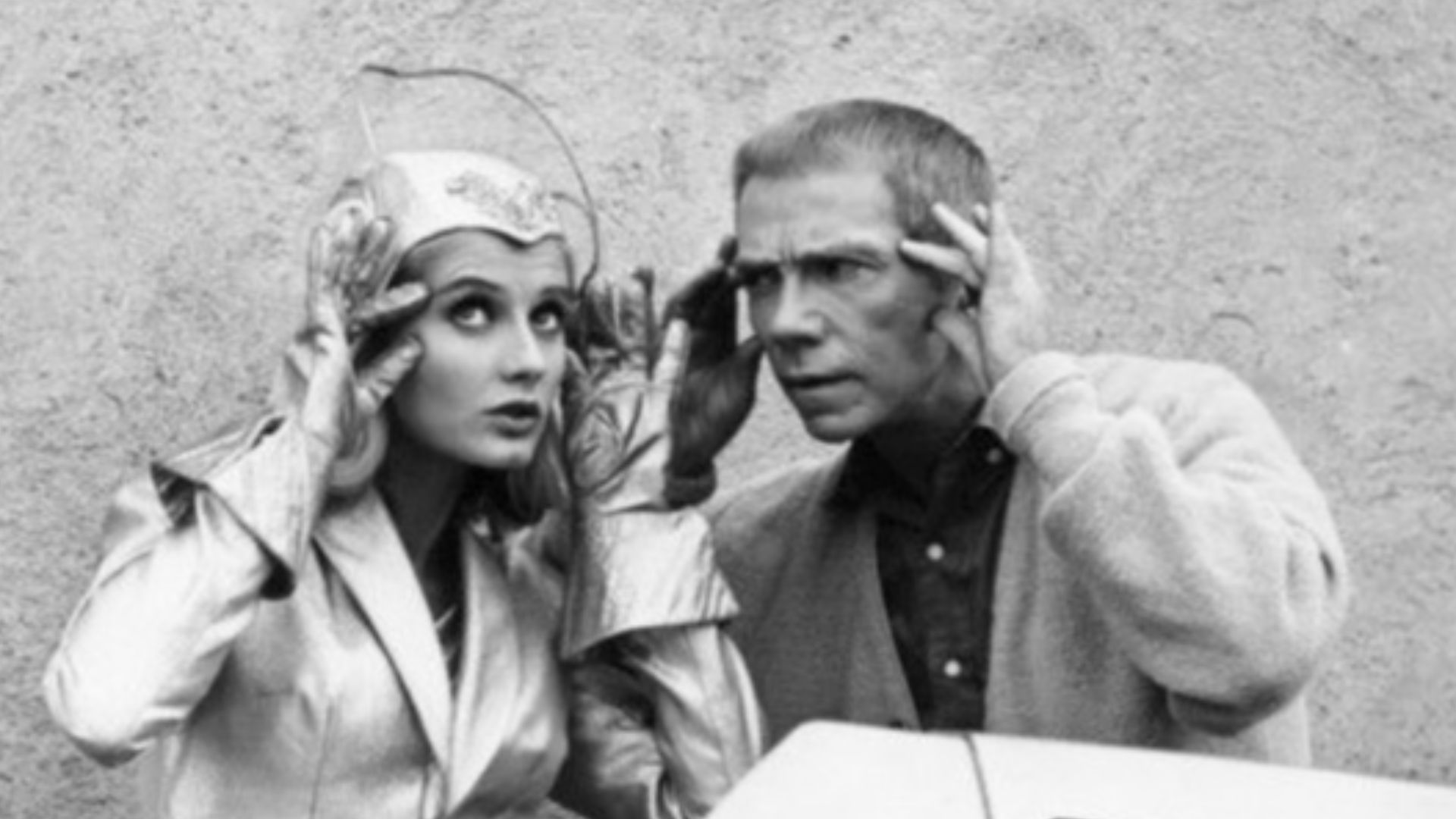 Photo of guest star Jill Ireland and Ray Walston from the television comedy My Favorite Martian.  The episode is