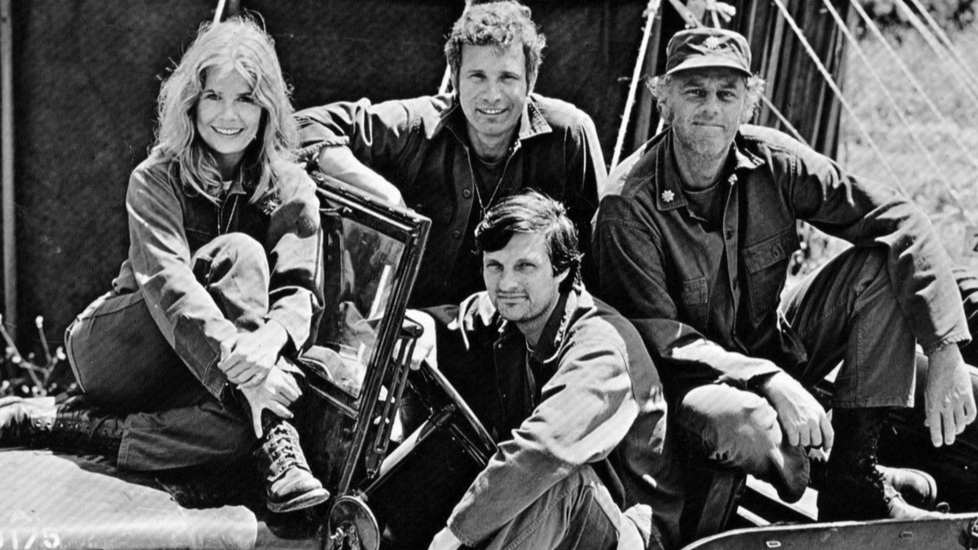 Photo of the main cast for the premiere of the television program M*A*S*H.  From left-Loretta Swit (Margaret