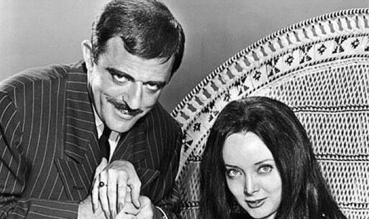 Photo of John Astin and Carolyn Jones as Gomez and Morticia Addams from The Addams Family.