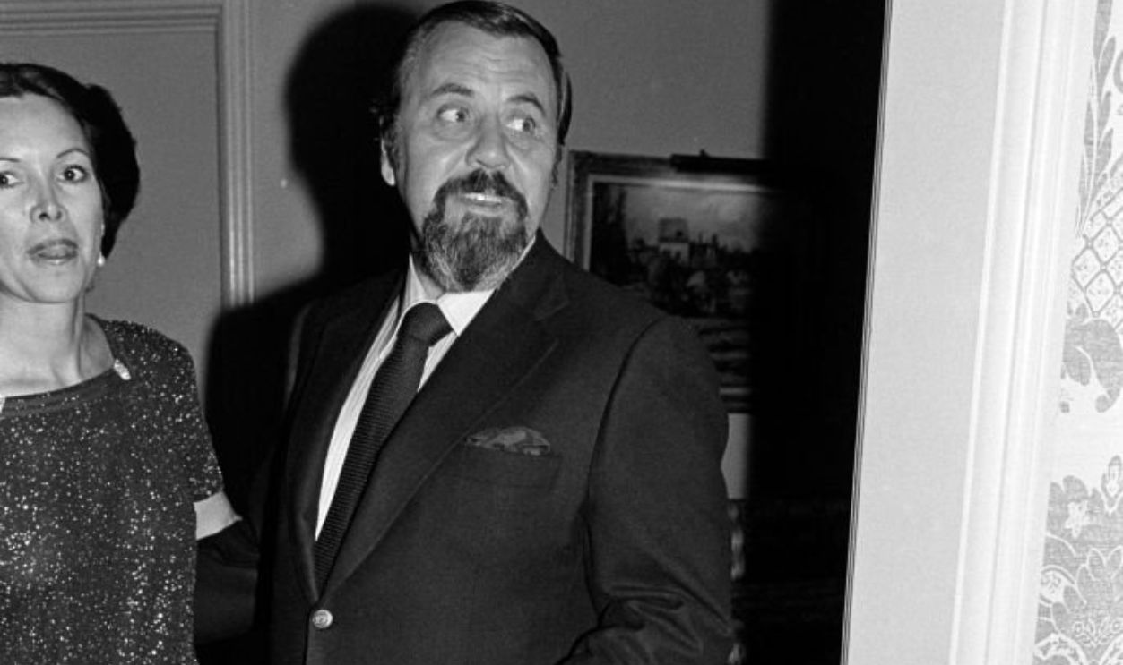 Jolene Schlatter (partially obscured) and George Schlatter attend a party at the Beverly Hills Hotel in Beverly Hills, California, on October 2, 1979.